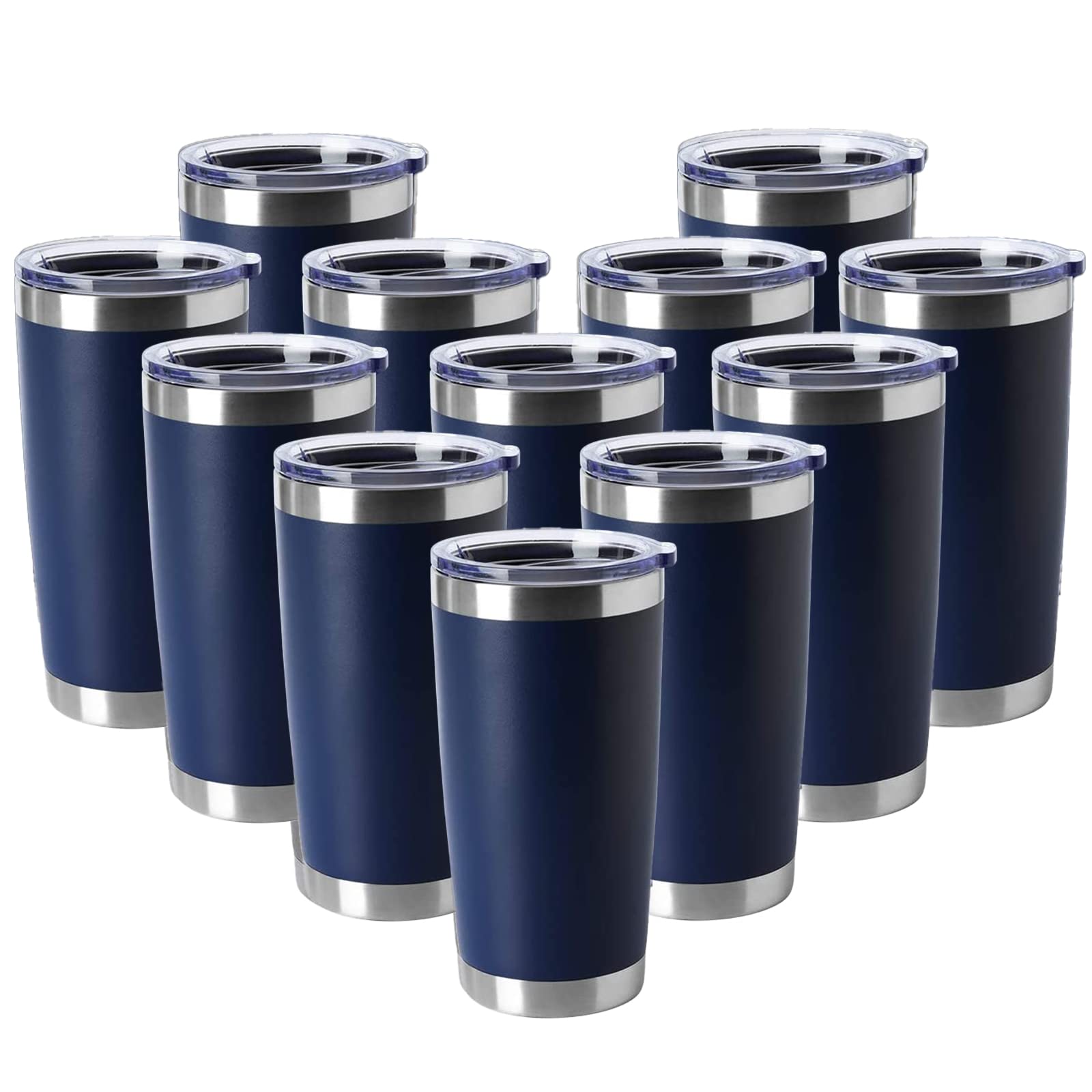 HASLE OUTFITTERS 20oz Stainless Steel Tumblers with Lid - Double Wall Vacuum Insulated Coffee Mugs for Hot & Cold Drinks - Keeps Beverages Hot/Cold for Hours - Perfect for Office, Travel, Camping & Outdoor Activities (20oz-Navy, 12 Pack)