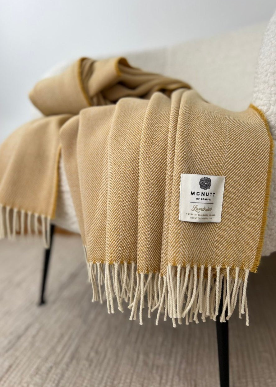 Premium Mcnutt Lambswool Throw Blanket - Soft & Cozy Lemon Color - Perfect for Sofa, Bed & Winter Warmth