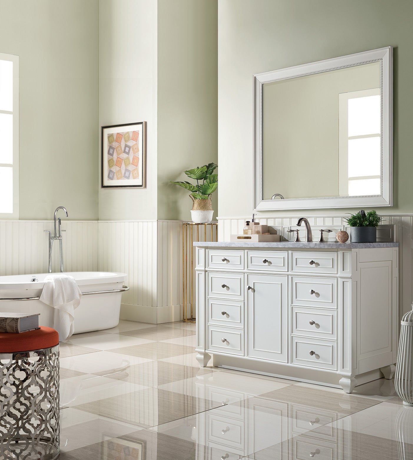 Bristol 48 Inch Single Bathroom Vanity Set with 3CM Carrara Marble Top in Bright White - Perfect for Modern Master Bathrooms & Powder Rooms