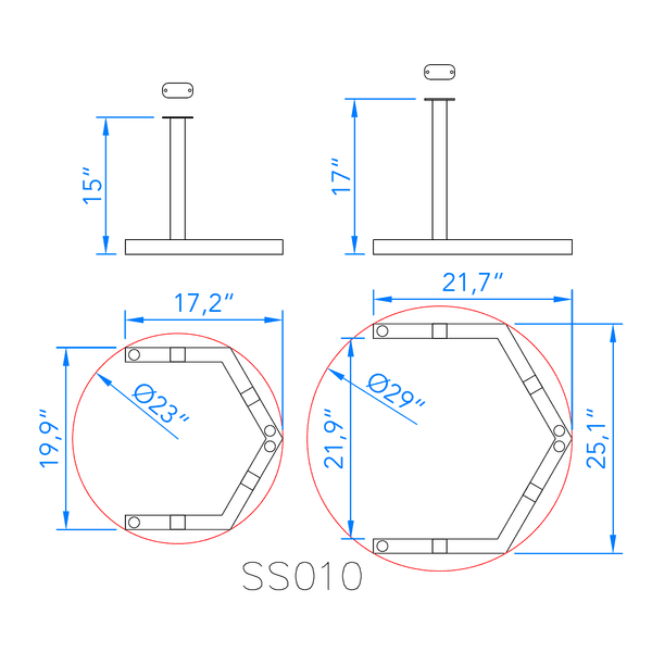Hex Shaped Round Nesting Coffee Table Legs Set of 2 - Modern Furniture Legs for DIY Coffee Tables, Side Tables & Home Decor Projects - Perfect for Living Room, Bedroom or Office