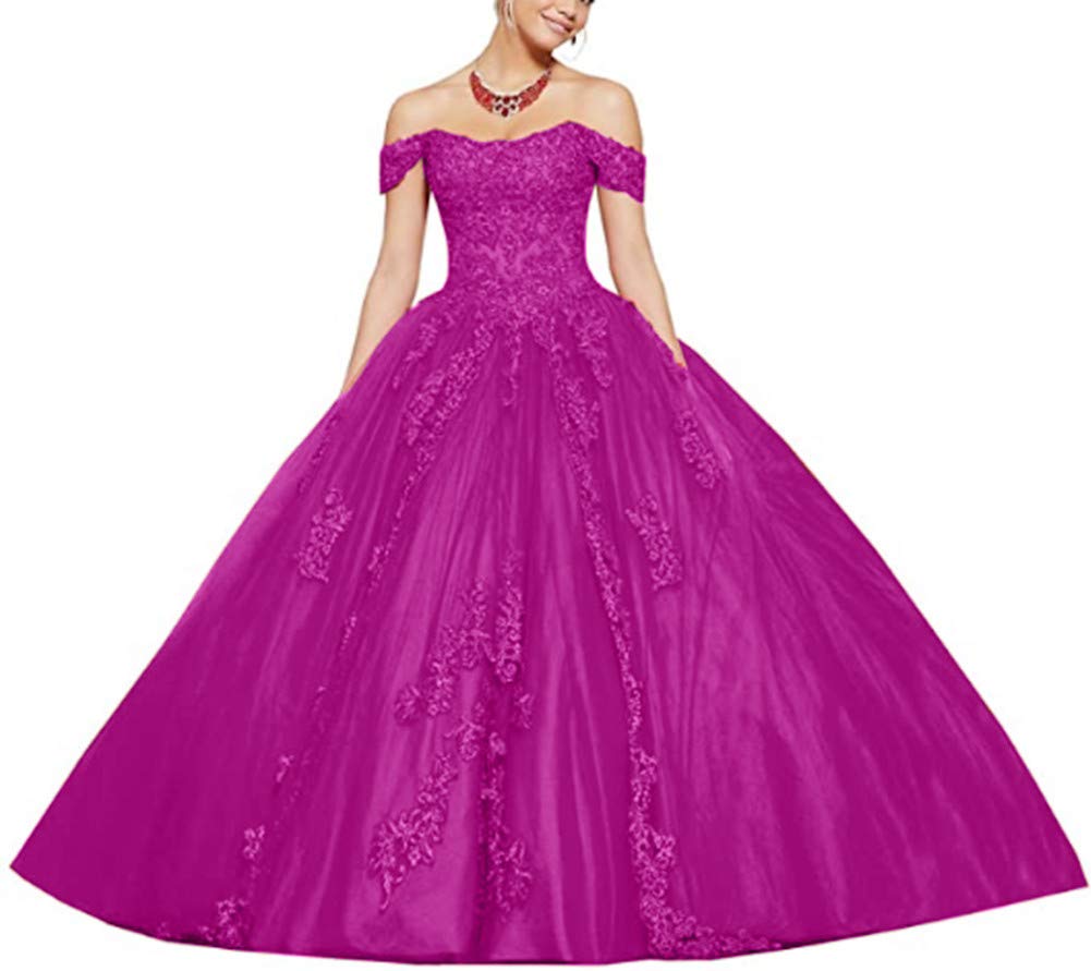 Elegant Women's Off Shoulder Lace Applique Quinceanera Dress - Romantic Tulle Ball Gown for Prom, Wedding, and Special Occasions