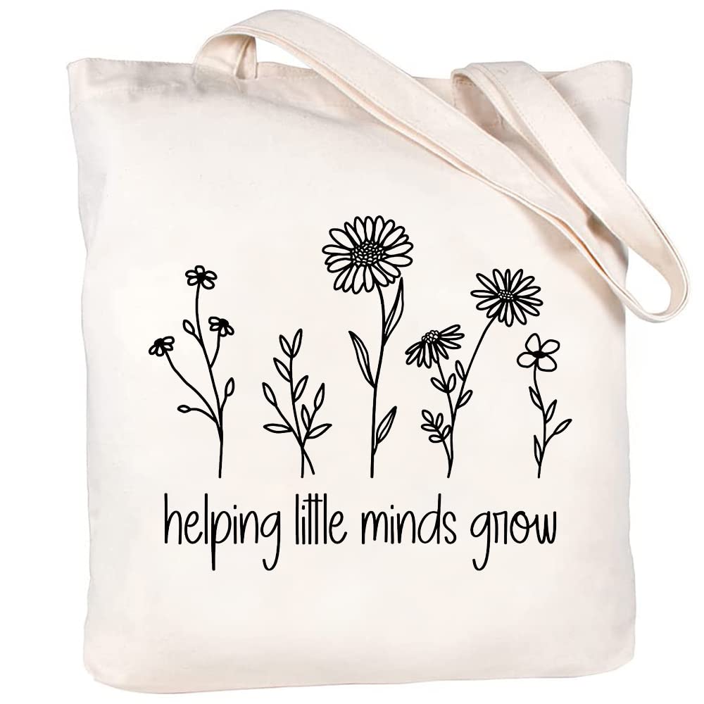 Stylish Teacher Canvas Tote Bag with Zipper Pocket - Floral Design Cotton Book Bag - Reusable Eco-Friendly Gift for Educators (Perfect for School, Work, Travel & Shopping)