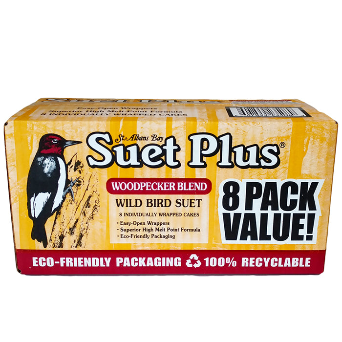 Premium Suet Plus Woodpecker Suet Cakes - High Energy Bird Food, 8 Pack - Attract Woodpeckers & Wild Birds to Your Backyard Feeder (Great for Year-Round Bird Watching & Garden Wildlife Feeding)