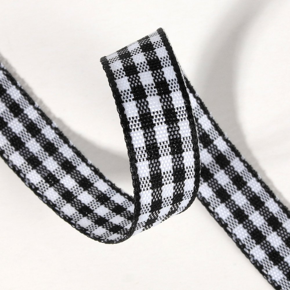 Buffalo Check Ribbon Black and White Gingham Ribbon 25 Yards - 3/8 Inch Wide for DIY Crafts, Gift Wrapping, Scrapbooking & Holiday Decorations (Black)