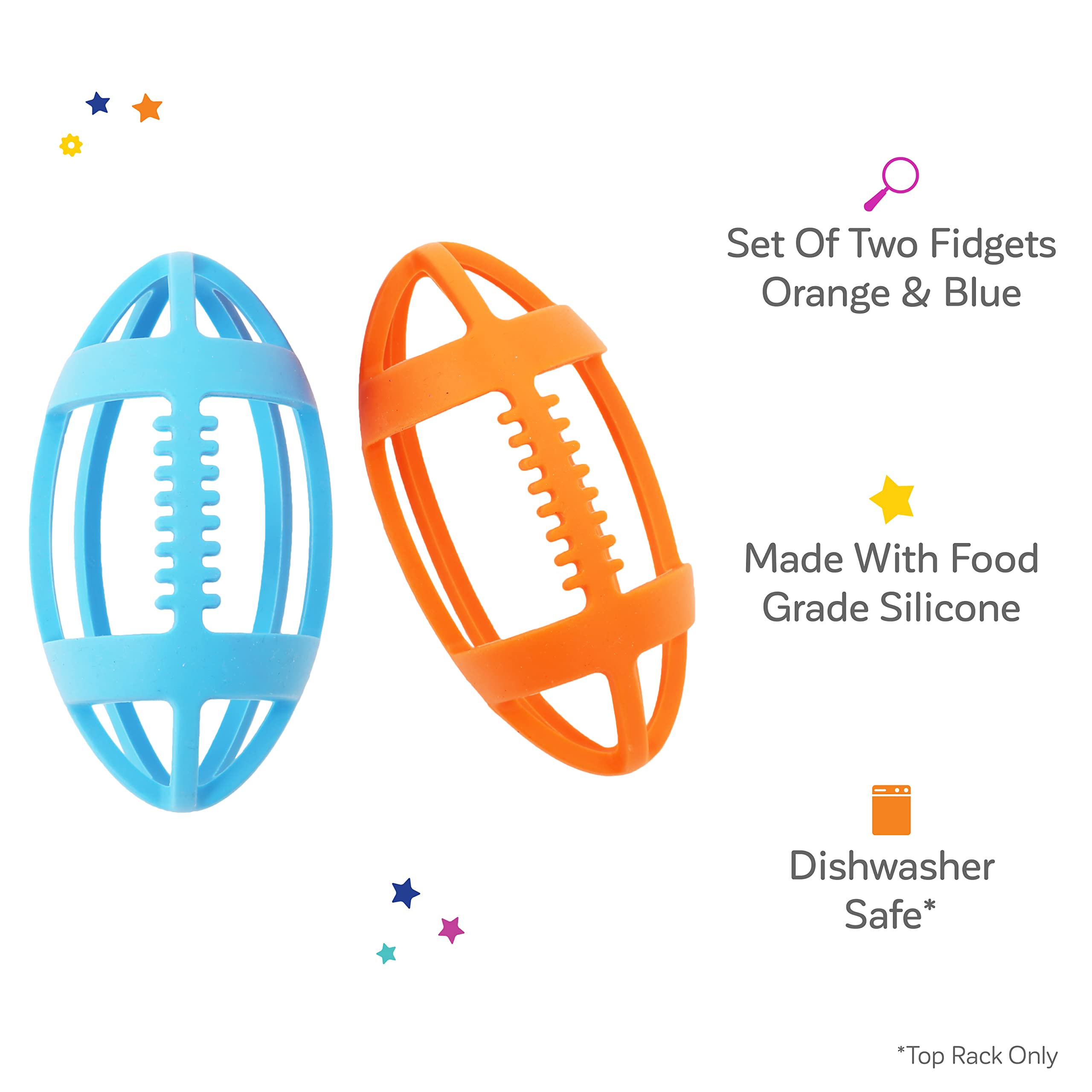 Fun and Function Grip It Football Chewy & Fidget Set - Sensory Chew Toys for Kids with Autism, ADHD & Anxiety Relief - BPA-Free Oral Motor Therapy Toys for Toddlers & Babies (2 Pack) - Perfect for Teething, Stress Relief & Classroom Focus