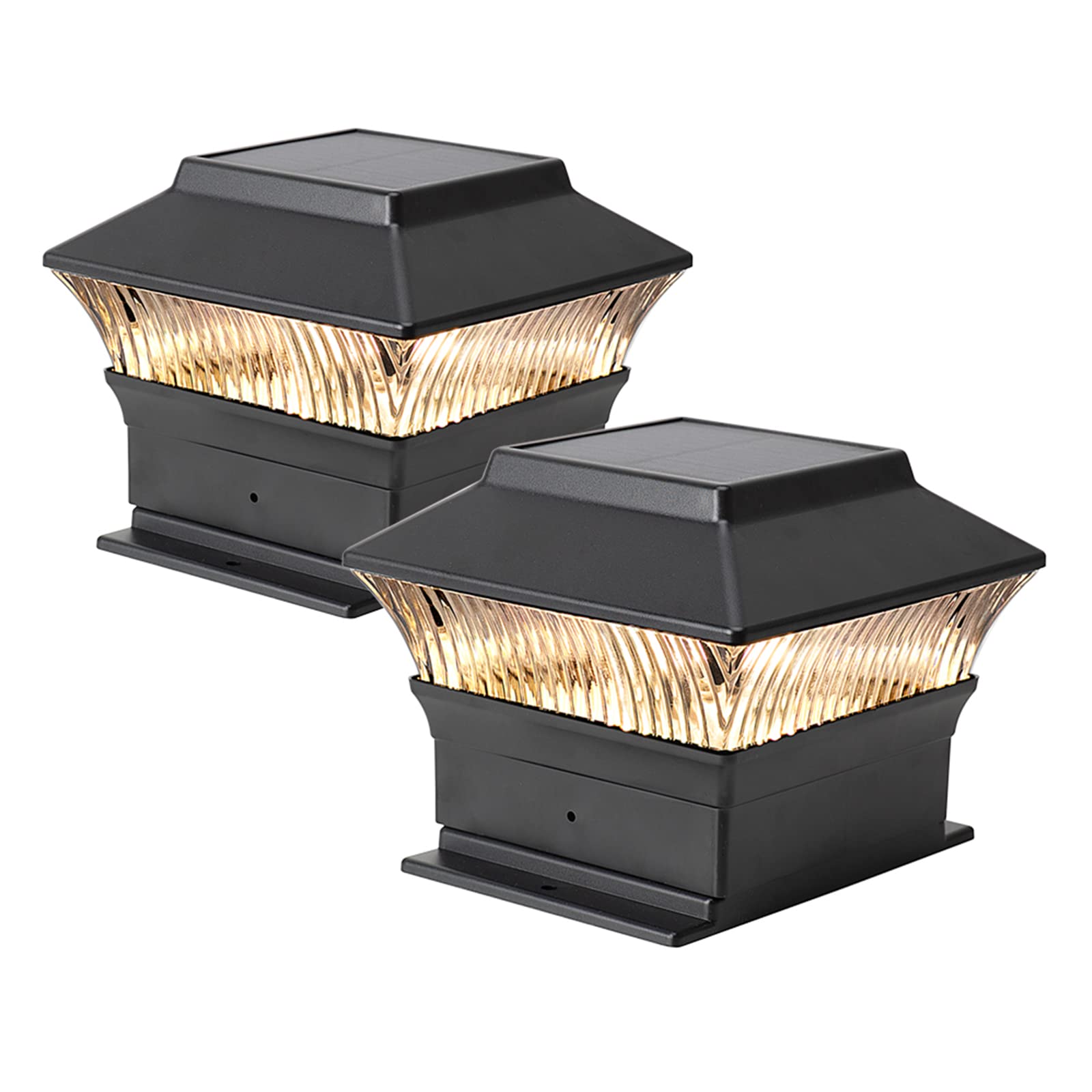 Involux Solar Post Cap Lights - 25 Lumens 3000K Warm White Outdoor Deck & Fence Lighting for 4x4 PVC/Vinyl Posts - Includes 4x6 Adapter for Wooden Posts & Flat Surfaces - Waterproof Black Solar Lights (2 Pack) - Perfect for Patio, Garden, Pathway & Backyard Decoration