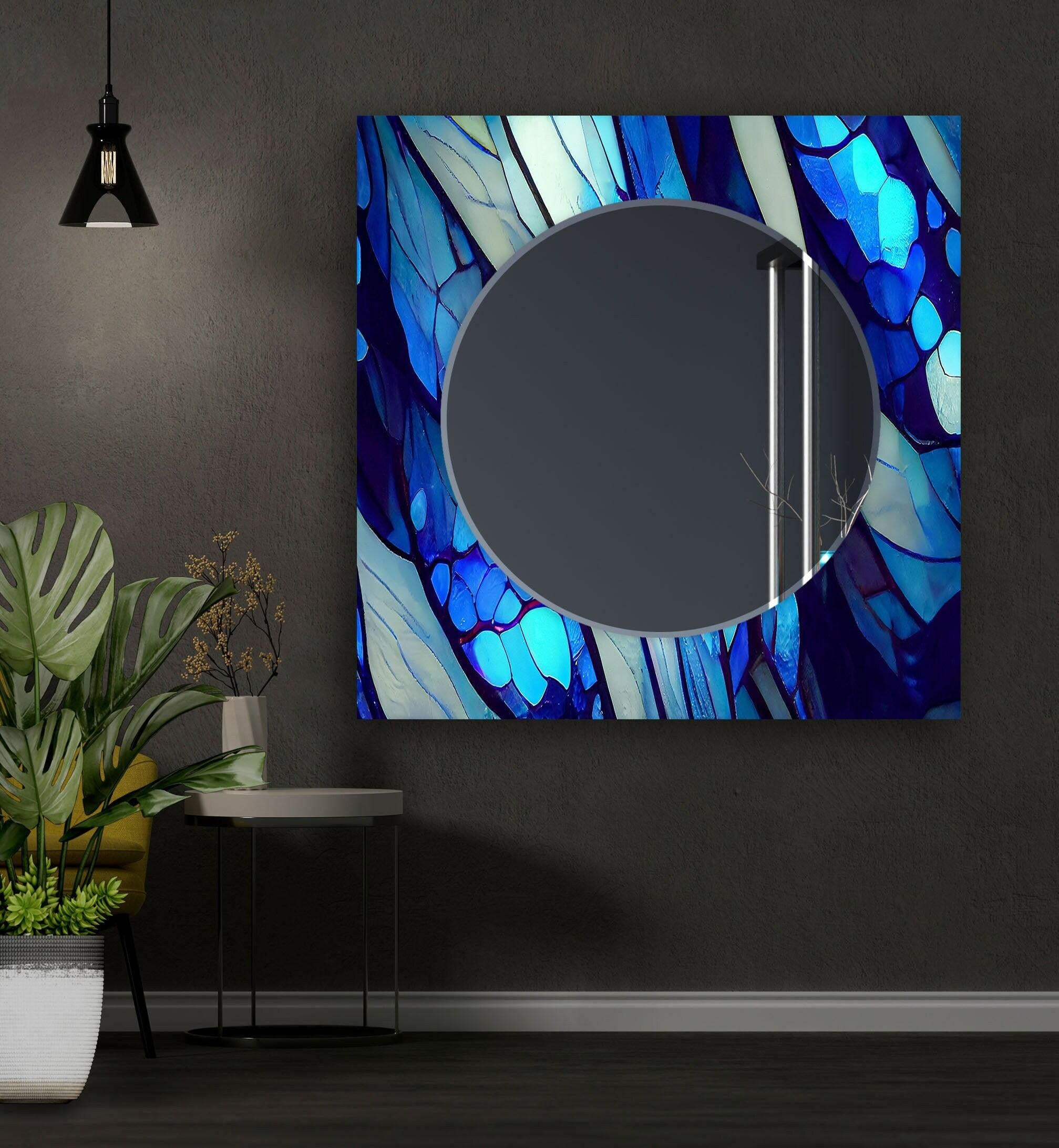 Blue Nacreous Abstract Wall Mirror - Modern Home Decor for Living Room, Bedroom & Entryway - Stylish & Elegant Interior Design Accent