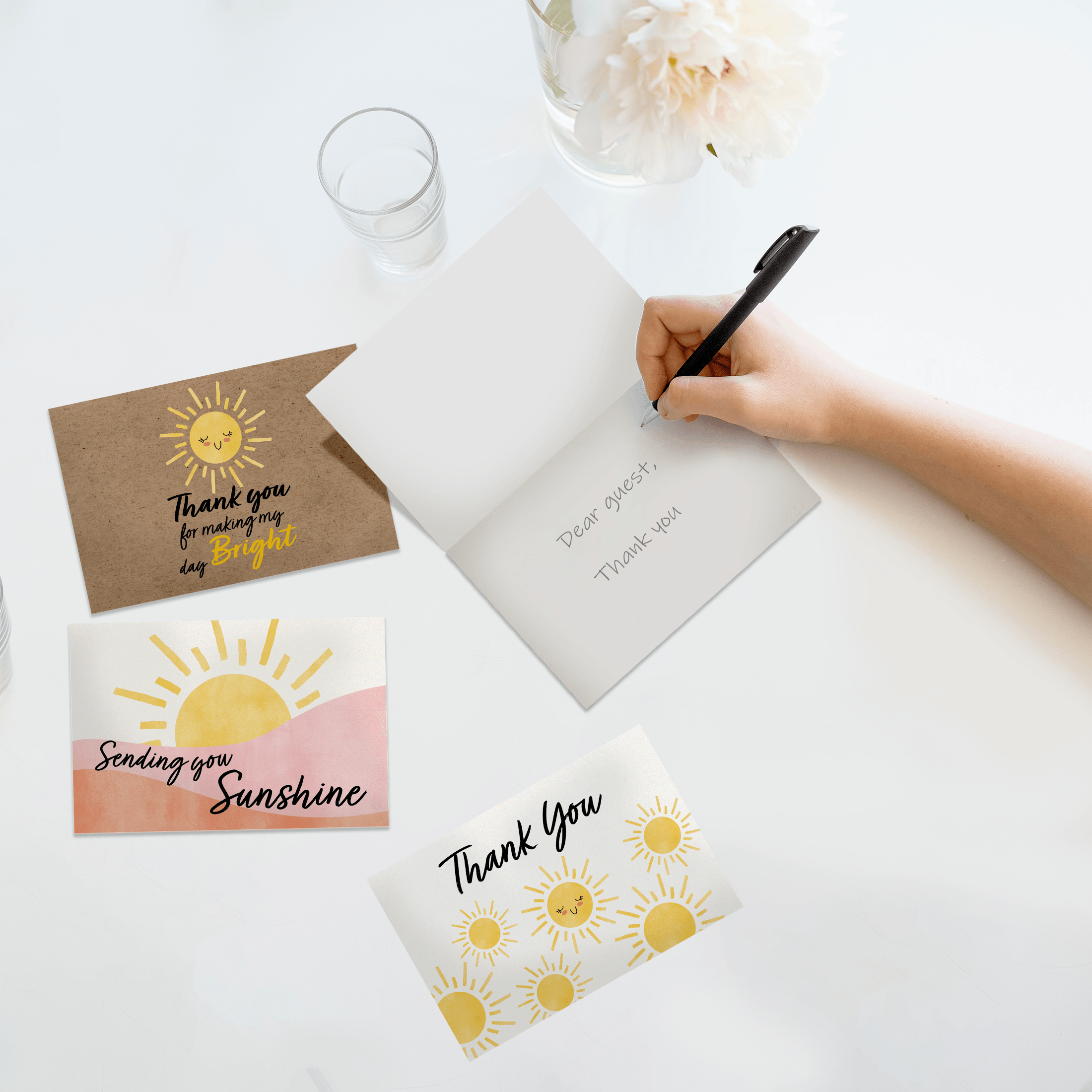 Sunshine Thank You Cards with Envelopes - Bulk Pack of 50 Blank Greeting Cards for Birthday, Wedding, Graduation & Appreciation - Perfect for Office, School & Personal Use