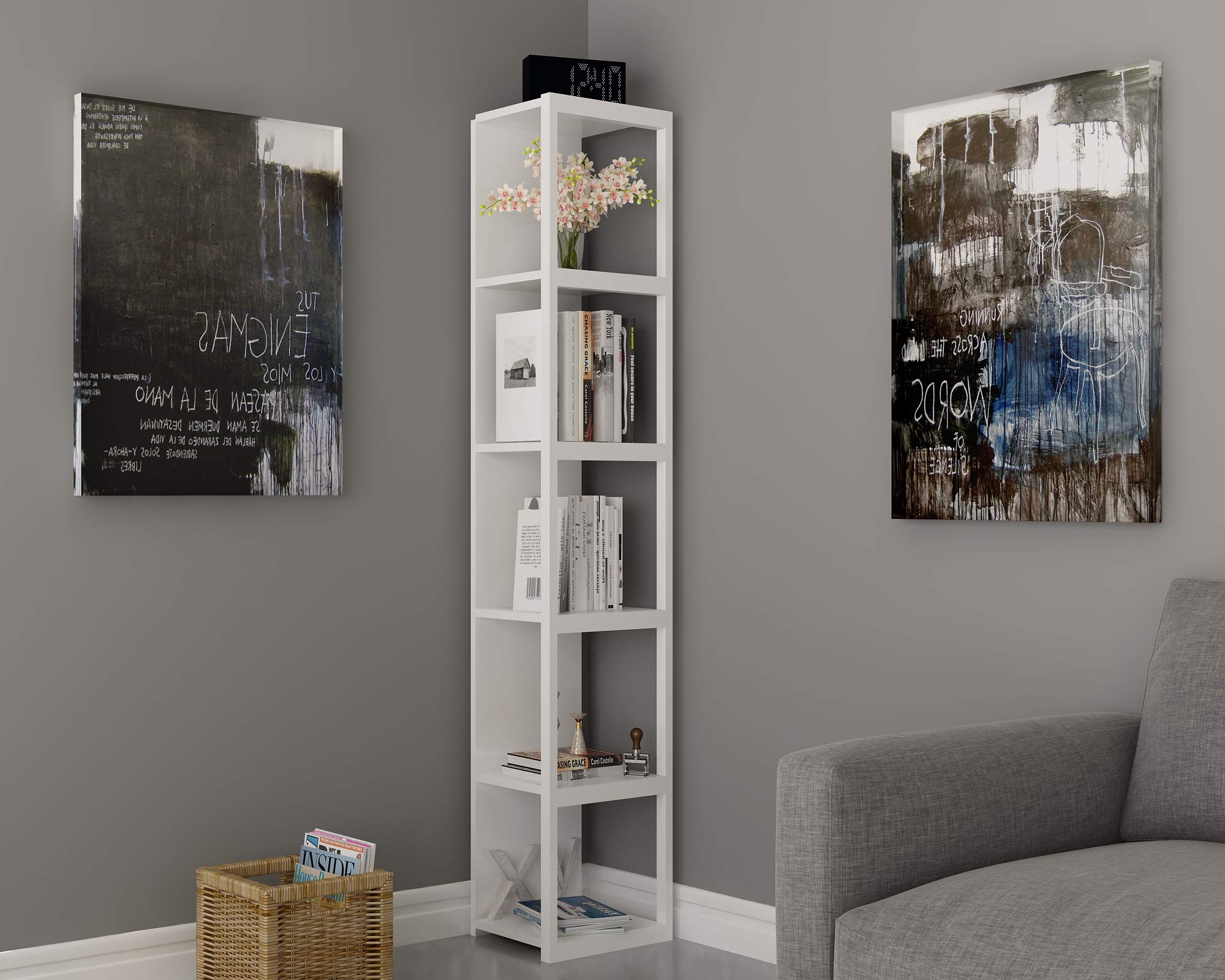 Vintage Industrial 5-Shelf Cube Bookcase - Rustic Metal Corner Bookshelf with Multiple Color Options (White) | Perfect for Living Room, Office & Bedroom Storage Decor