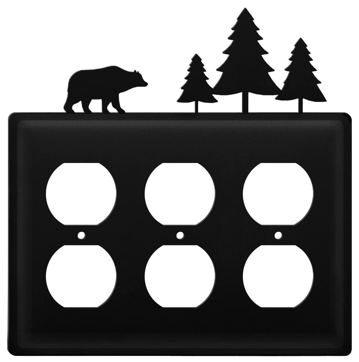 Vintage Wrought Iron Bear and Pine Trees Triple Outlet Cover - Rustic Home Decor for Cabin, Lodge, or Country House - Perfect for Living Room, Bedroom, and Office