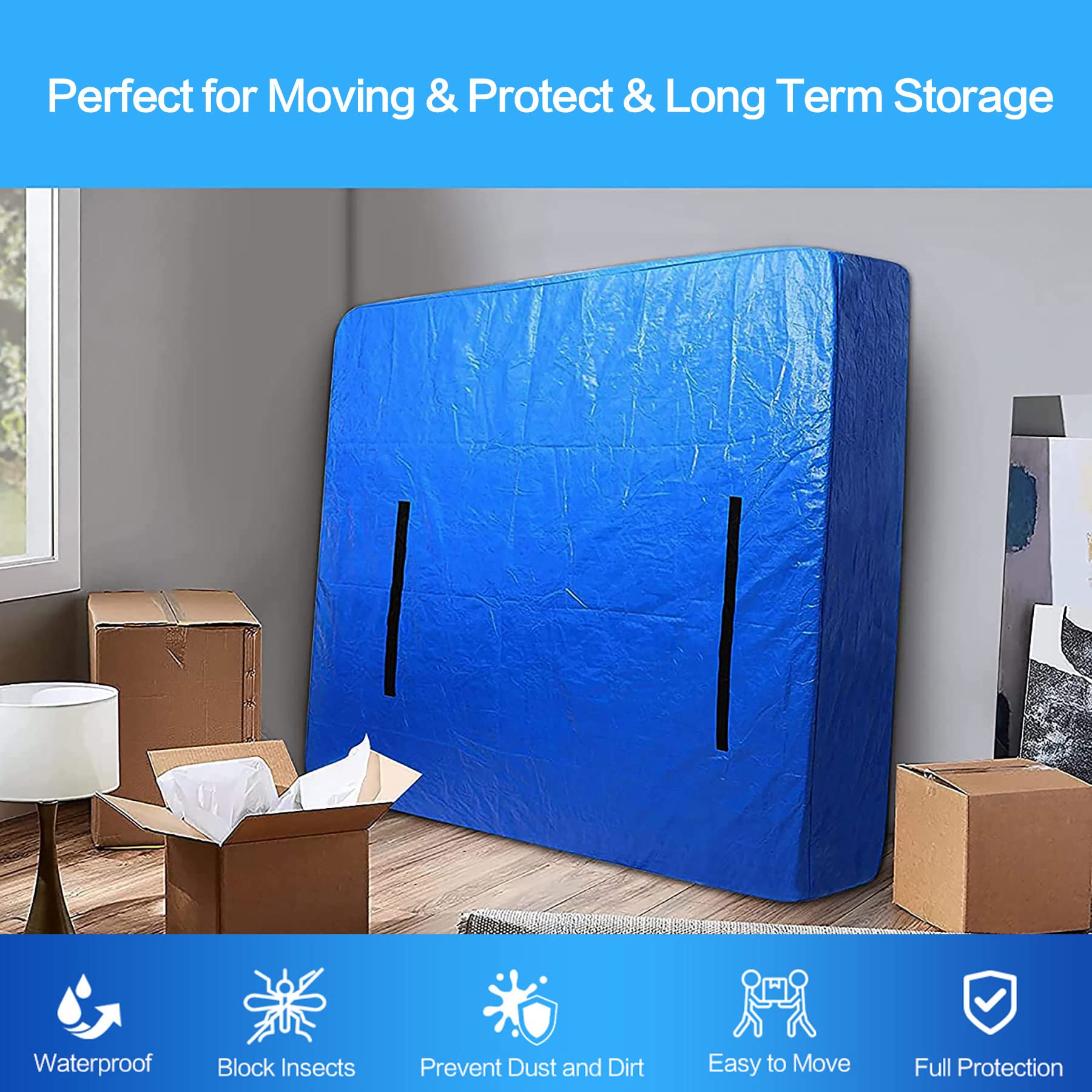 Queen Size Mattress Storage Bag - Heavy Duty Reusable Waterproof Mattress Cover with Handles for Moving & Long Term Storage (82