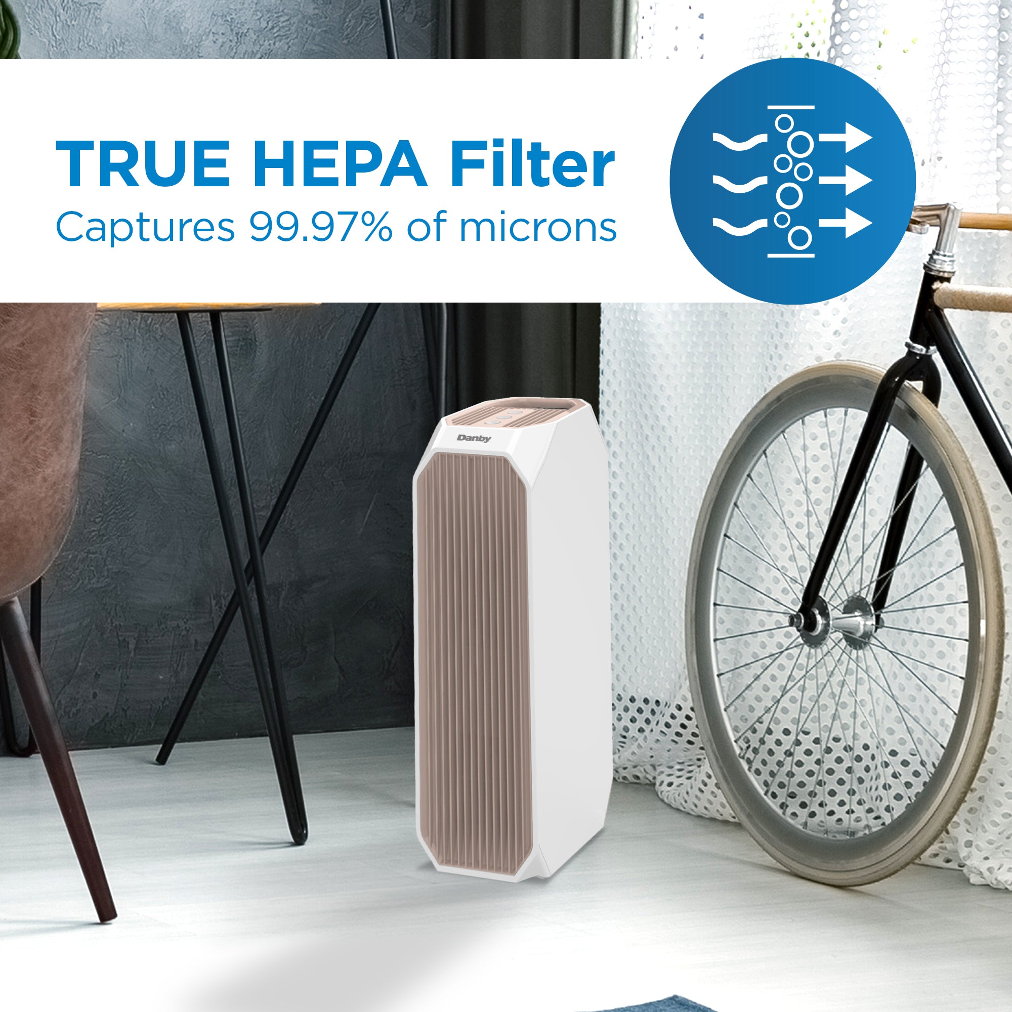 Danby DAP143BAW UV Air Purifier for Large Rooms up to 210 sq. ft - White | HEPA Filter with UV-C Light Technology | Perfect for Bedrooms, Offices & Living Spaces