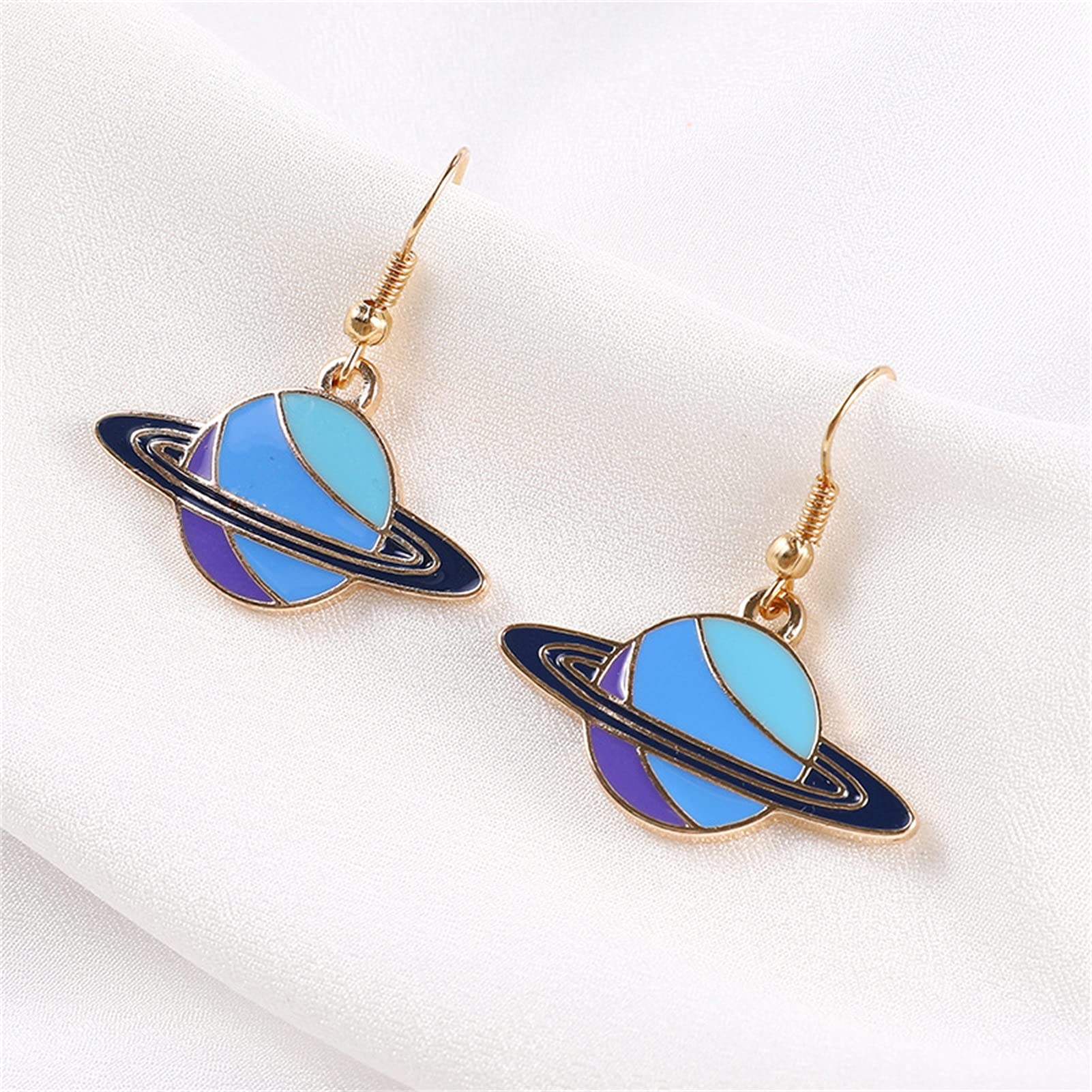 Acrylic Flying UFO Drop Earrings with Moon & Stars - Cute Spaceman Saucer Planet Dangle Earrings for Women | Astronaut Novelty Jewelry Gift for Sci-Fi Lovers, Cosplay & Everyday Wear