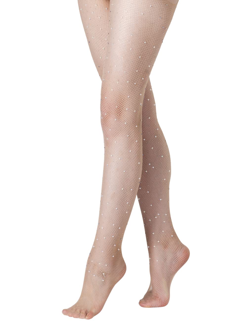 Sexy Rhinestone Fishnet Stockings for Women - Sparkling Suspender Tights One Size, Perfect for Halloween, Cosplay, and Night Out Parties
