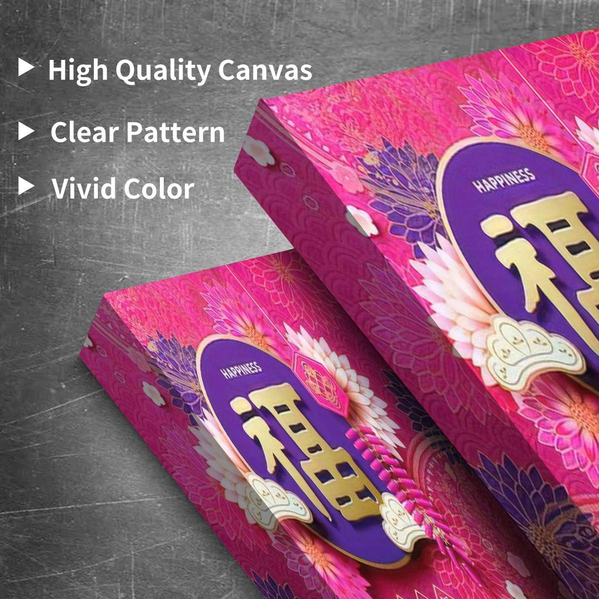 Blaverr Chinese New Year Canvas Wall Art - 3 Panels Fortune & Happiness Print with Chrysanthemum & Firecracker Designs | Modern Asian Home Decor for Living Room, Office & Festival Celebration