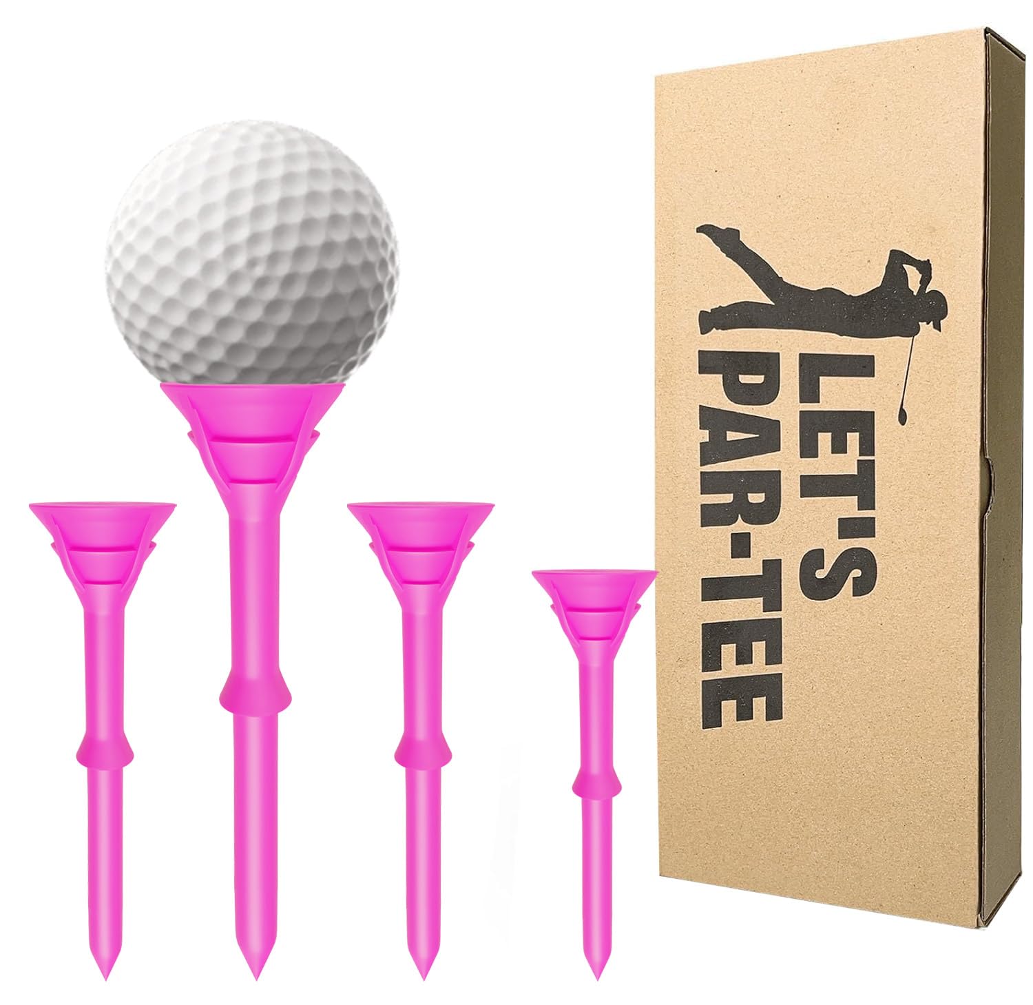Unbreakable Pink Golf Tees Bulk Pack - 25/50 Reusable Plastic Golf Tees with Gift Box | Anti-Slip Big Cup Design Reduces Friction | Perfect for Outdoor Golf Training & Driving Range Practice