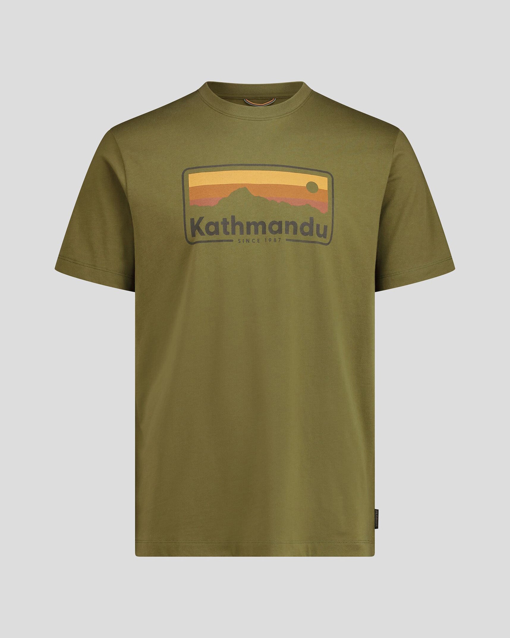 Men's Kathmandu Logo 70's Vintage Organic Cotton T-Shirt - Dark Fern Green for Casual Wear & Outdoor Adventures
