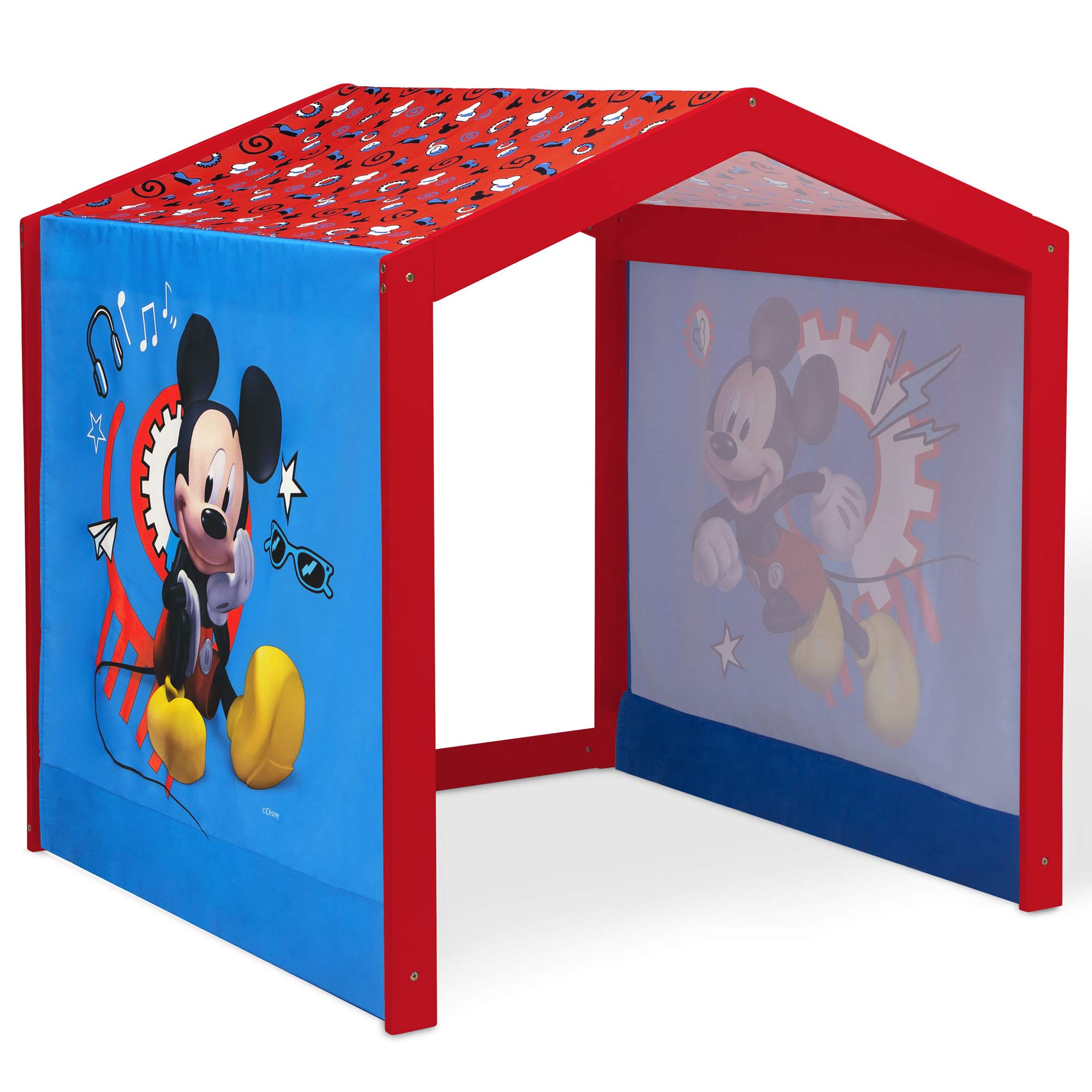 Disney Mickey Mouse Indoor Playhouse with Fabric Tent & MySize Wood Toddler Bed by Delta Children - White - Perfect for Kids' Bedroom, Playroom & Indoor Playtime