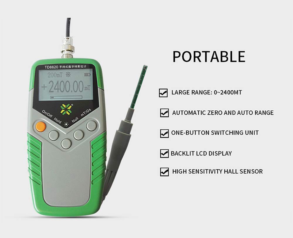 TD8620 Handheld Digital Gauss Meter - High Accuracy 5% Permanent Magnet Tesla Meter for Magnetic Flux & Surface Field Testing | Ideal for Industrial, Laboratory & DIY Magnetic Field Measurement