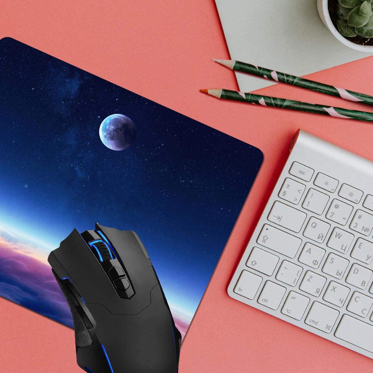 Galaxy Moon Mouse Pad - Non-Slip Rubber Base Computer Mousepad for Laptop & PC Gaming - Perfect for Office, Home & Gaming Setup