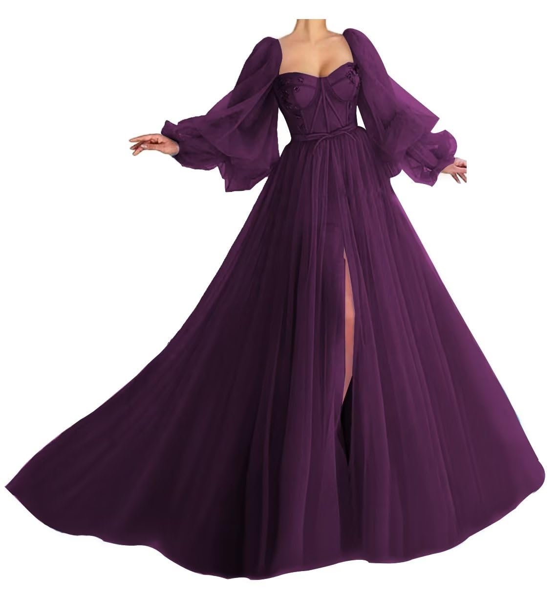 Elegant Puffy Sleeve Princess Tulle Ball Gown Wedding Dress for Women - Grape Color, Size 2 - Perfect for Bridal Shower, Formal Events & Fairy Tale Weddings