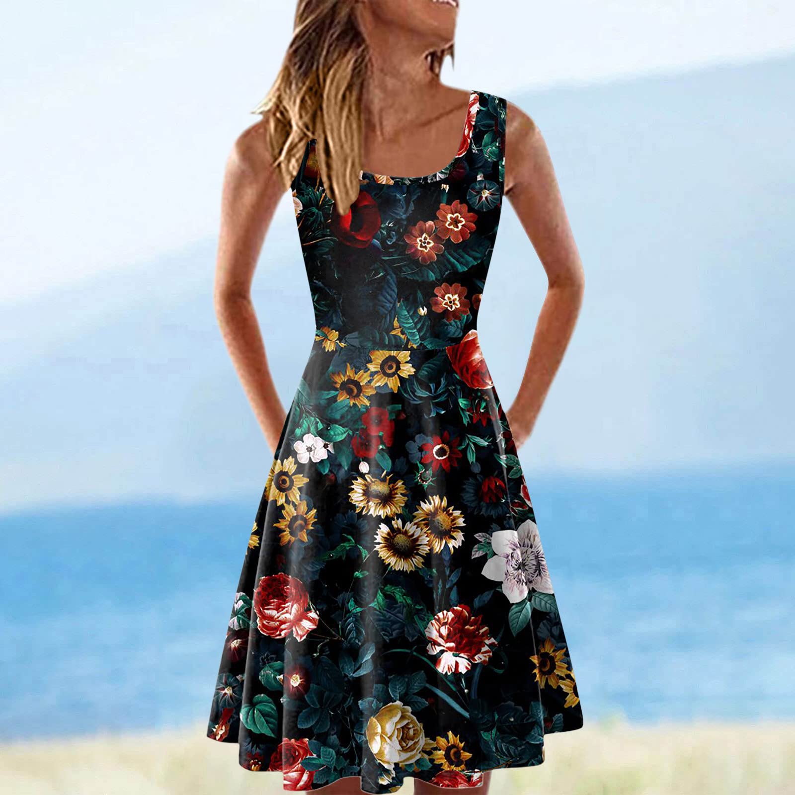 Women's Striped Print Summer Beach Dress - Cute Sleeveless Swing Sundress Cover Up for Teen Girls | Perfect for Pool Parties, Vacations & Casual Outings