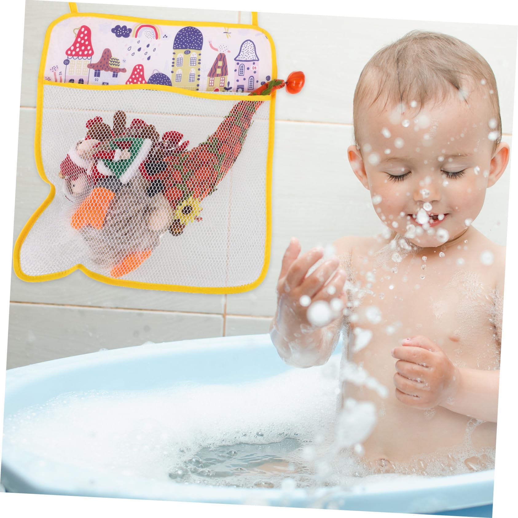 FOYTOKI Multi-Functional Bath Toys Organizer - Wall Mounted Storage Bag & Mesh Net for Boys and Girls - Waterproof Toy Holder for Bathtub - Easy to Clean - Perfect for Bathroom Organization and Kids' Bath Time Fun