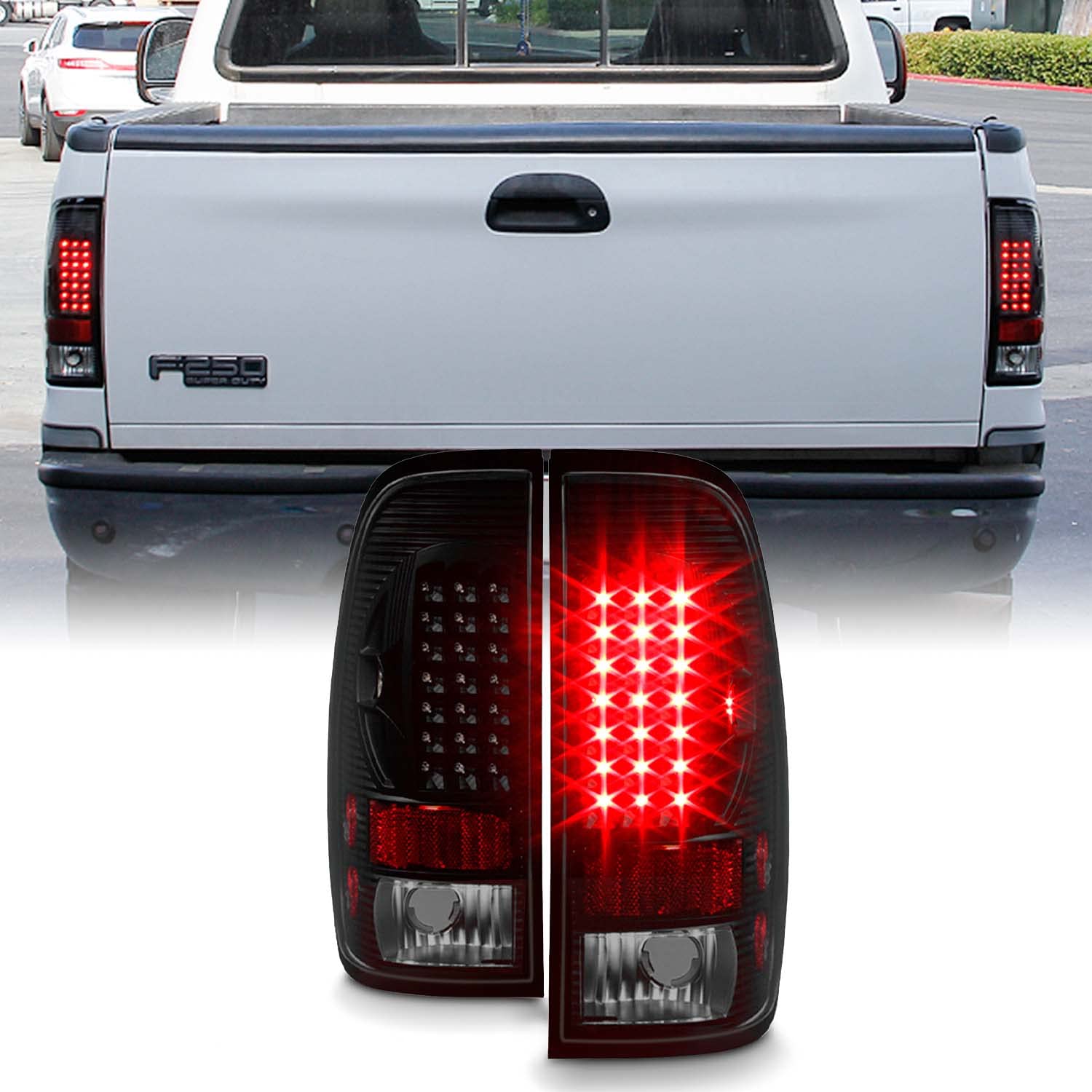AKKON Black LED Tail Lights & Brake Lamps for 97-03 Ford F150 & 99-07 F250 F350 F450 F550 Super Duty Pickup Truck - Styleside Model - Enhanced Visibility & Safety for Night Driving & Off-Road Adventures