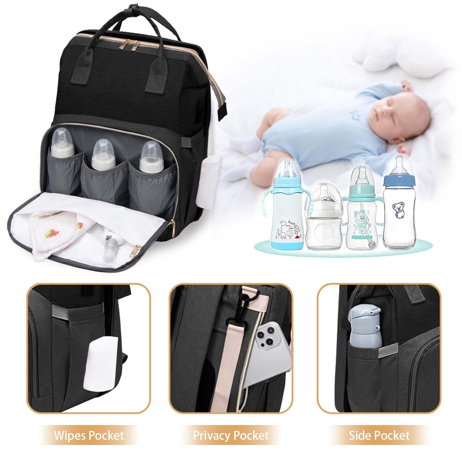 **CtopxCone Diaper Bag Backpack with Changing Station – Multifunctional Baby Travel Backpack for Parents – Perfect for Daycare, Travel & On-the-Go Parenting**