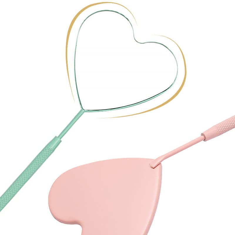 Professional Heart-Shaped Stainless Steel Lash Extension Mirror with Long Handle & Tape - Perfect for Eyelash Artists & DIY Lash Application (Mint Green) | Salon & Home Use Beauty Tool