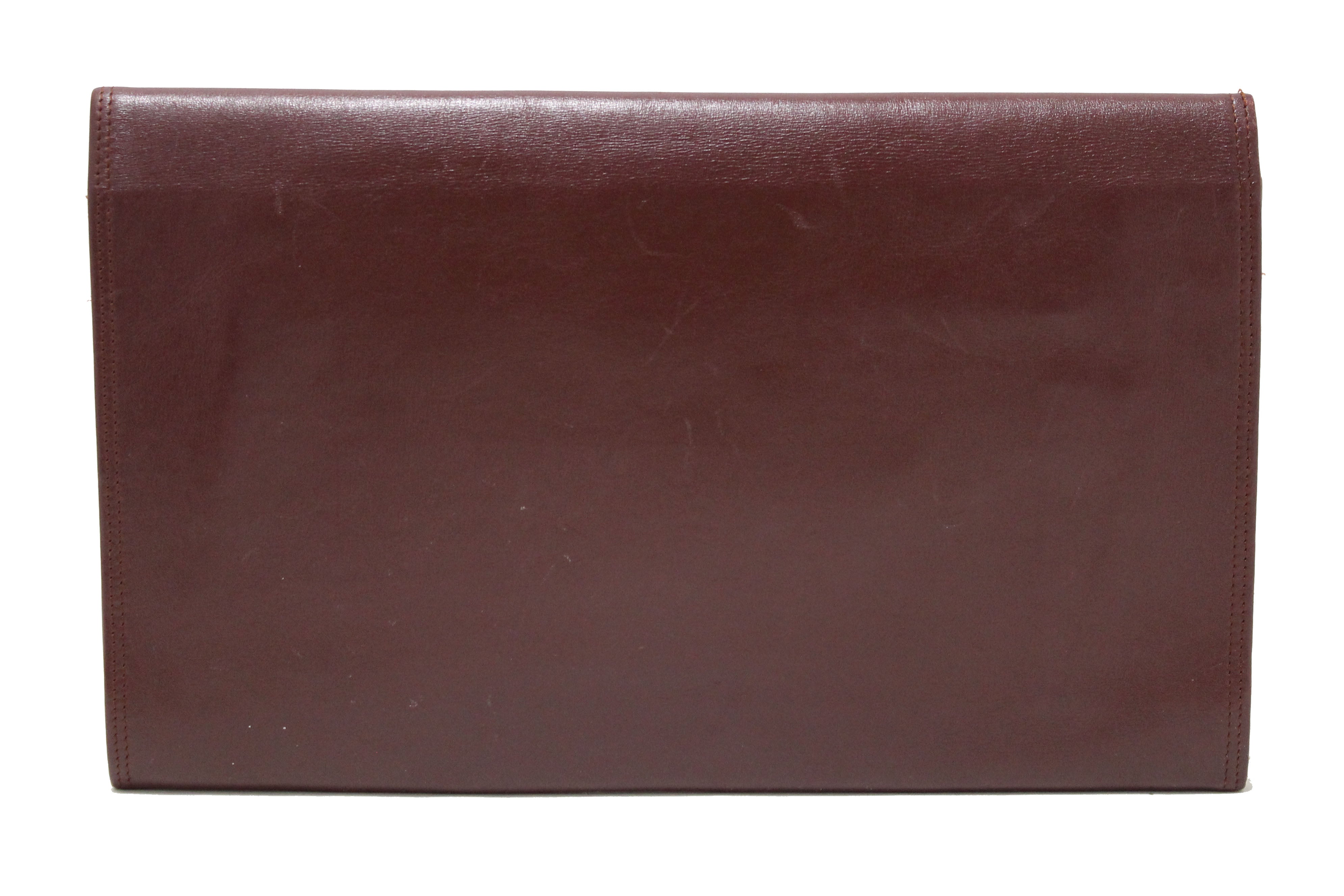 Authentic Cartier Burgundy Calfskin Leather Envelope Portfolio Pouch - Luxury Document Holder for Business & Travel - Perfect for Office, Meetings, and Professional Use