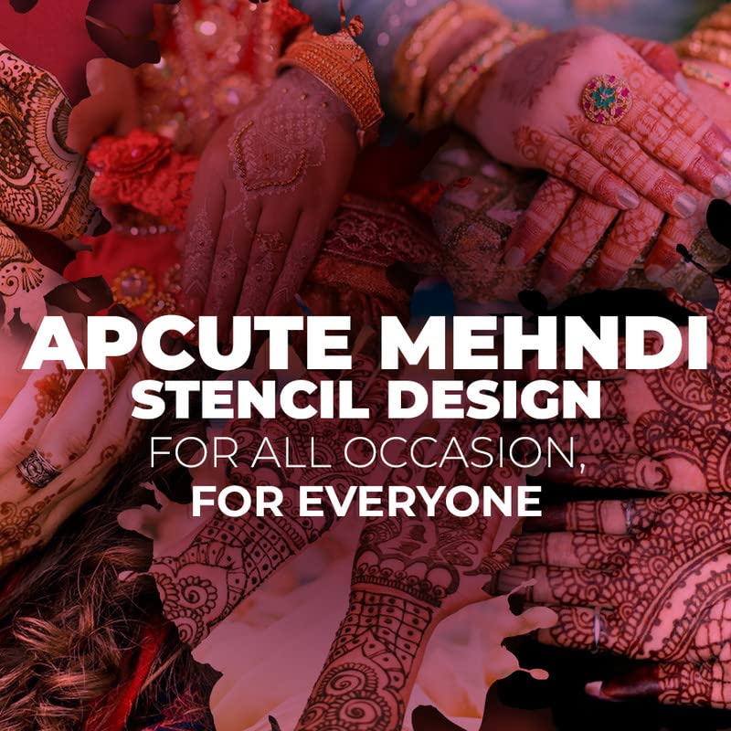APcute Henna Tattoo Stencils for Girls, Women & Kids - Easy to Use Mehndi Stickers Set of 8 Pieces (Design No. 27, 28, 127, 128) - Perfect for Weddings, Festivals & DIY Body Art