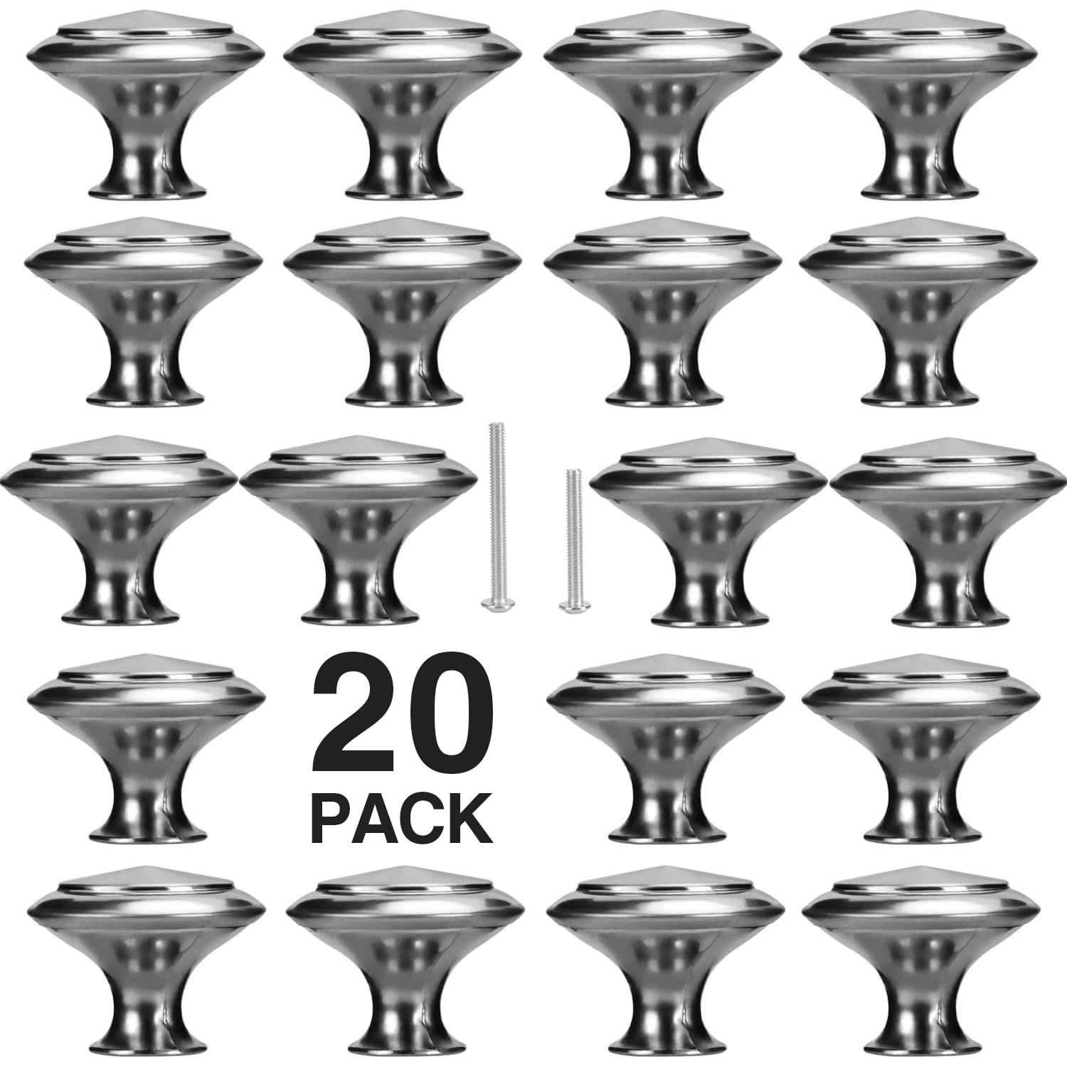 20 Pack Brushed Nickel Cabinet Knobs - 30mm Round Dresser Drawer Handles - Silver Kitchen & Bathroom Hardware for Cabinets, Drawers & Furniture (Easy Installation & Upgrade)