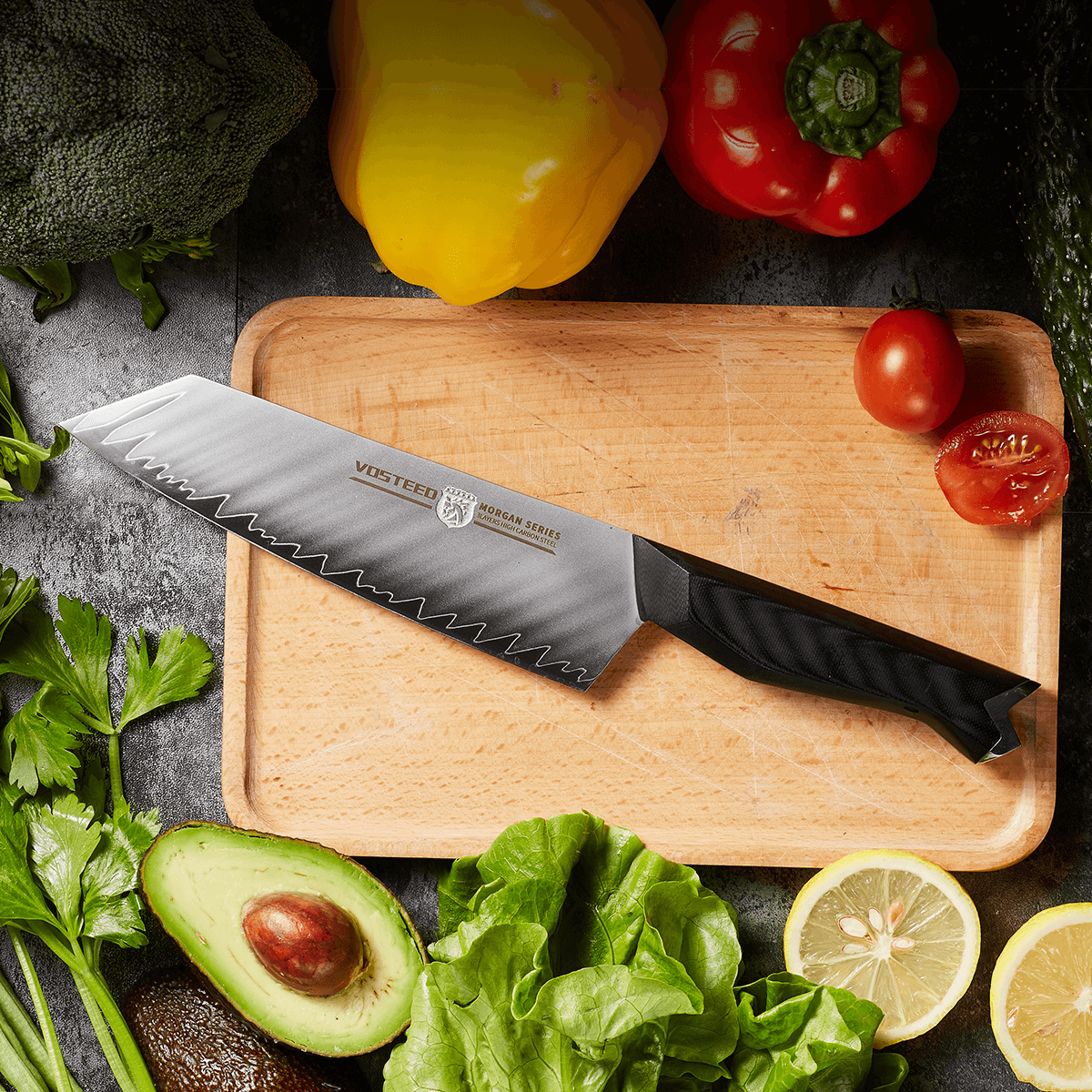 Premium Morgan Santoku Knife 7 Inch - Japanese High Carbon Stainless Steel Blade, Ergonomic Handle for Professional Chefs & Home Cooking - Perfect for Slicing, Dicing & Chopping Vegetables, Meat & Fish