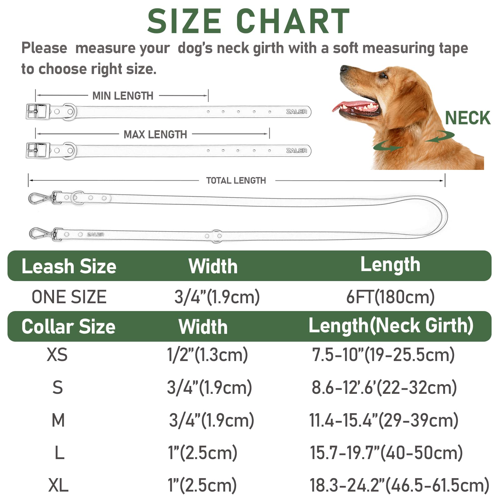 Waterproof Adjustable Dog Collar and Leash Set - Odor Proof, Easy Clean Pet Collar with 6FT Leash & 2 Hooks for Small Medium Large Dogs (Green) - Perfect for Walking, Training & Outdoor Adventures