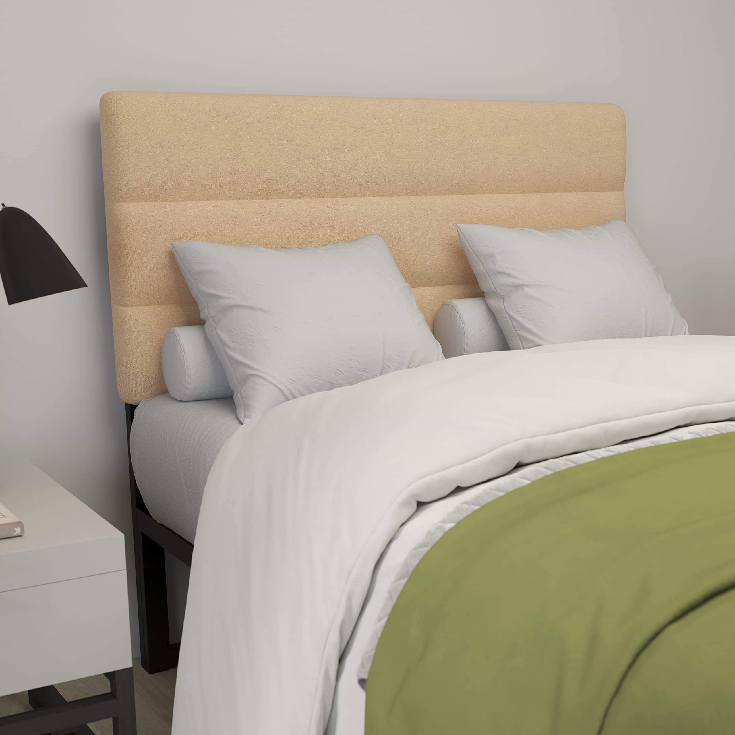 Merrick Lane Coppola Full Size Upholstered Headboard - Button Tufted Cream Fabric with Metal Legs & Adjustable Slots - Fits Most Standard Bed Frames - Perfect for Master Bedroom, Guest Room & Home Decor