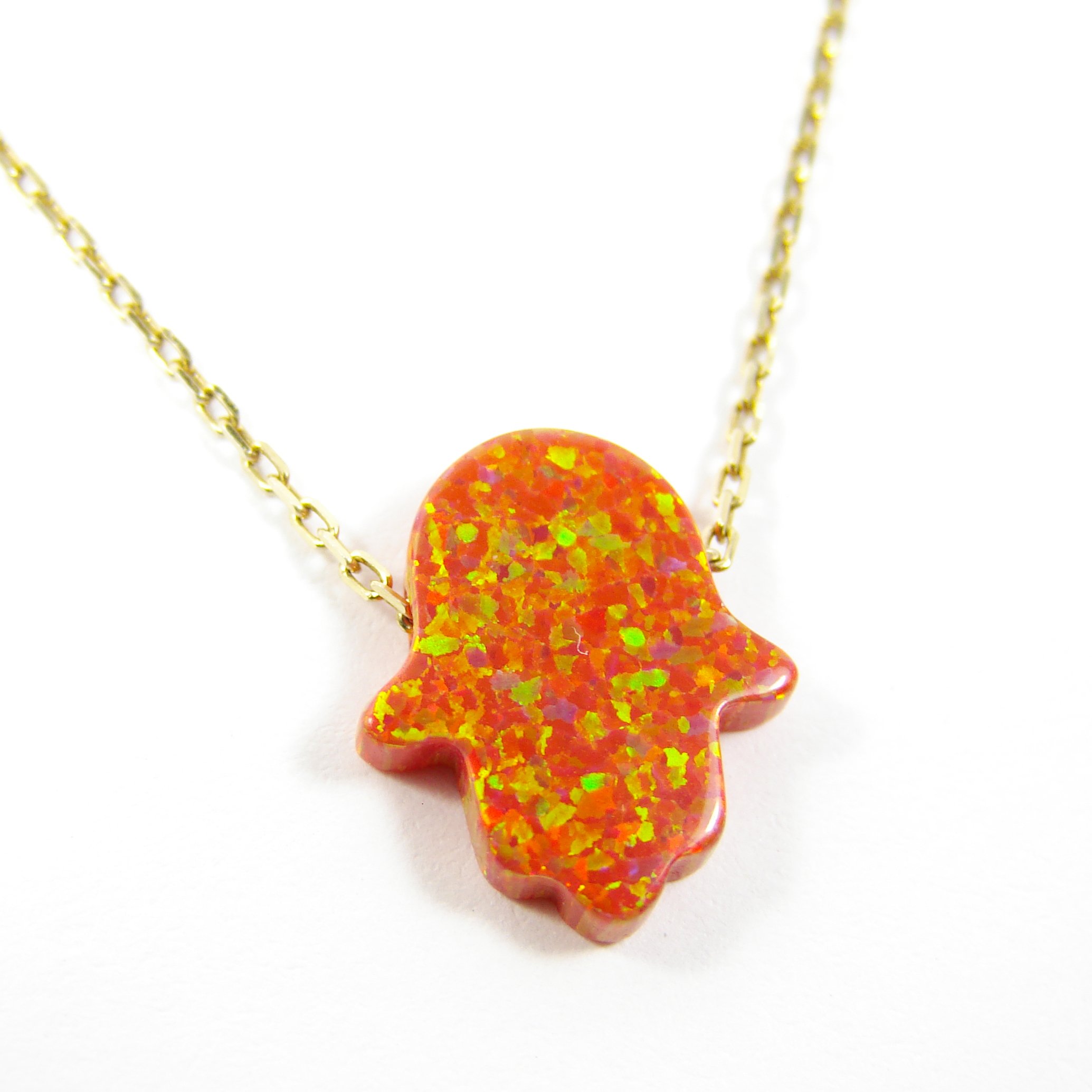 Opal Hamsa Hand Necklace - Red Gold Plated 925 Sterling Silver Hamsa Pendant Necklace for Women, Gift for Birthday, Wedding, Anniversary & Spiritual Protection
