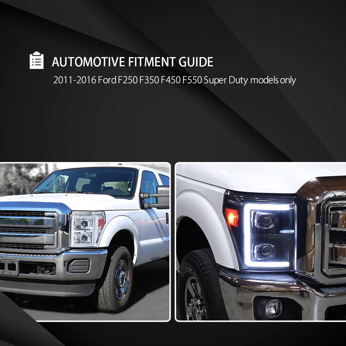 Ford F-250/F-350 Super Duty LED Headlights 2011-2016 - Chrome Projector w/Dynamic Effect for Night Driving