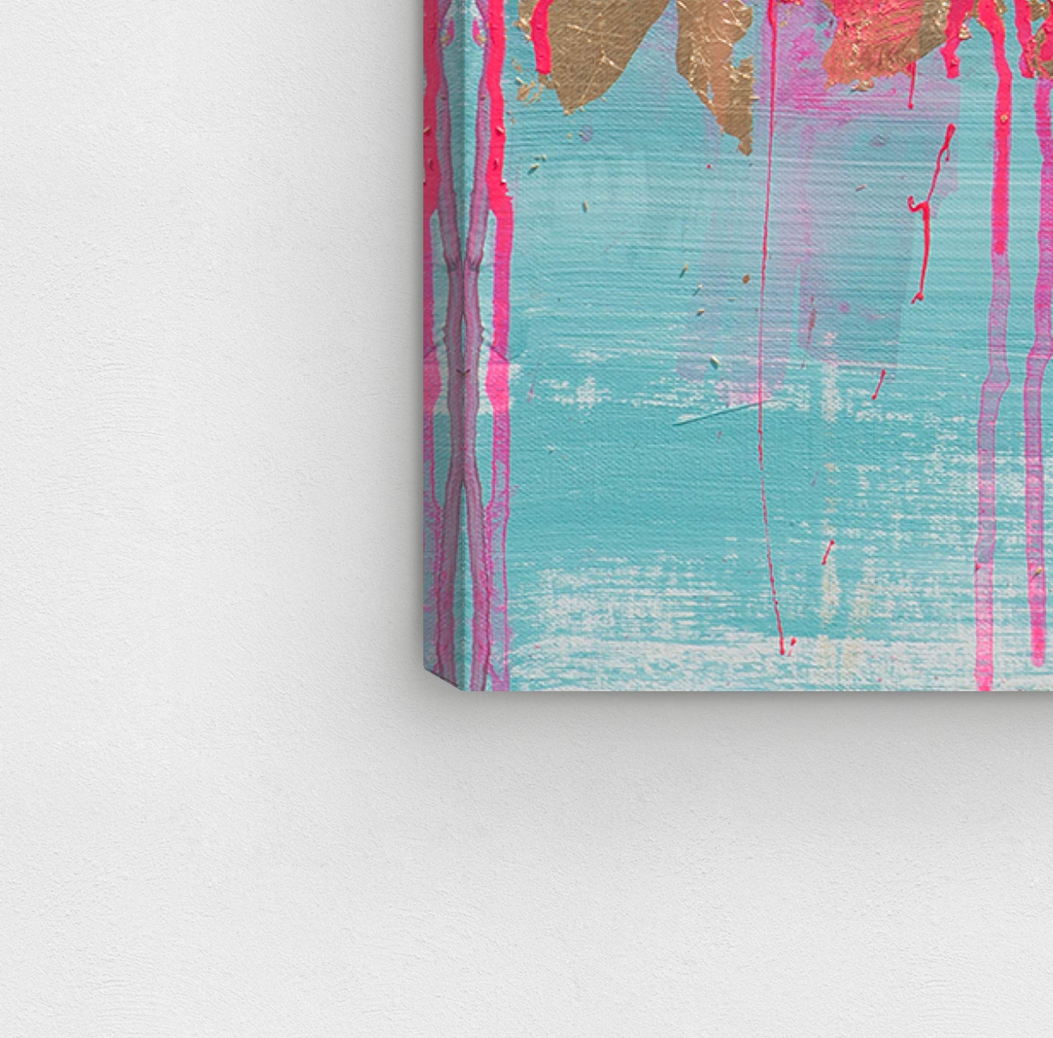 Abstract Wall Art Canvas Print 'Sky Fall' - 12x12 Inch Pink & Blue Modern Home Decor - Perfect for Living Room, Bedroom & Office Decoration