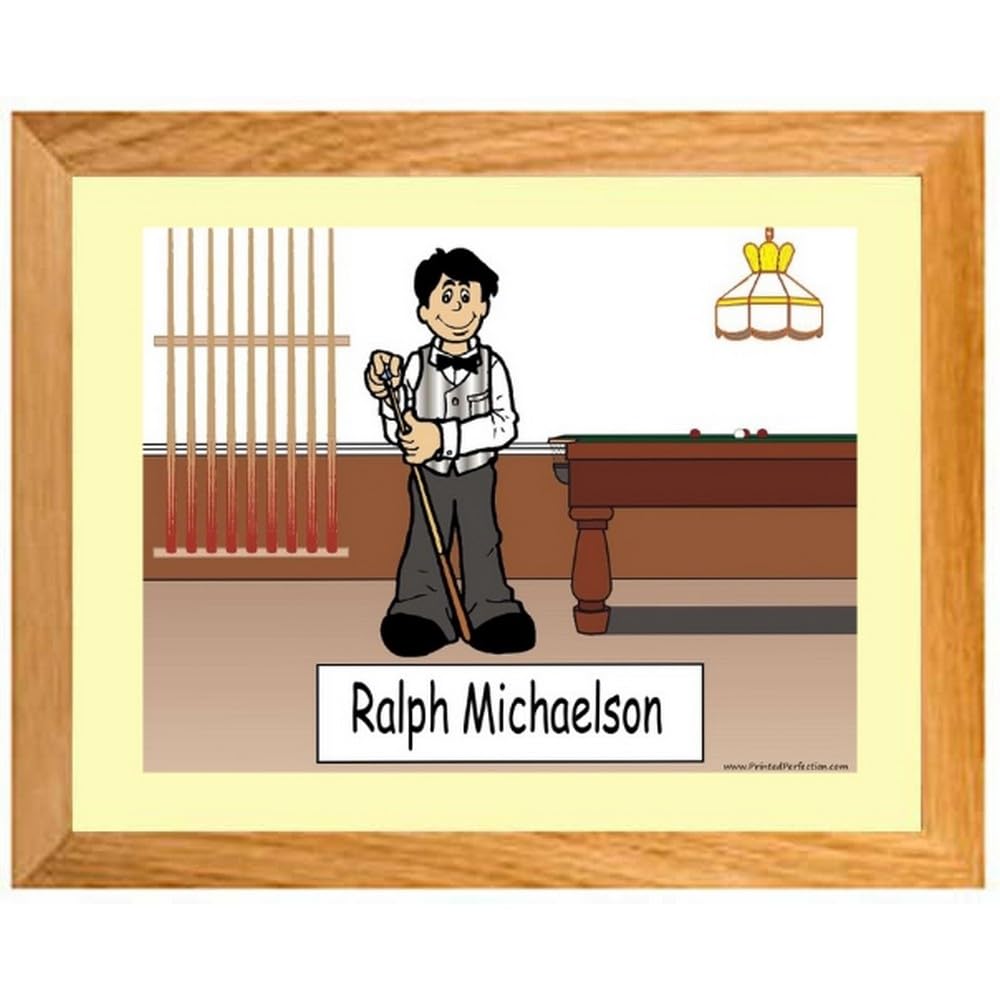 Personalized Name That Toon Pool Player Caricature - Custom Male Billiards Art with Mat & Frame - Ready to Hang - Perfect Gift for Pool Enthusiasts & Man Cave Decor