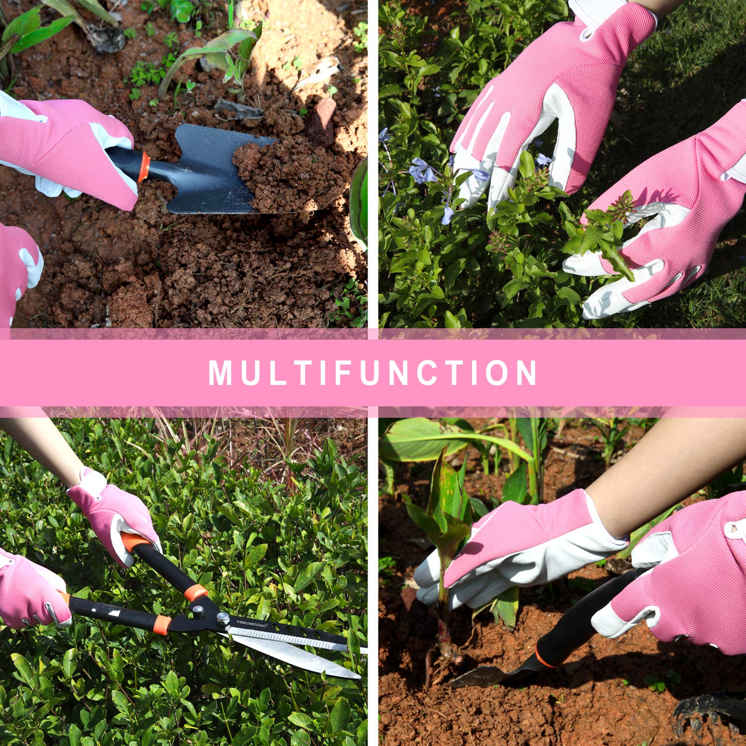 Women's Leather Gardening Gloves - Durable Work Gloves for Yard Work, Weeding, Digging & Pruning - Perfect for Outdoor Gardening & Landscaping