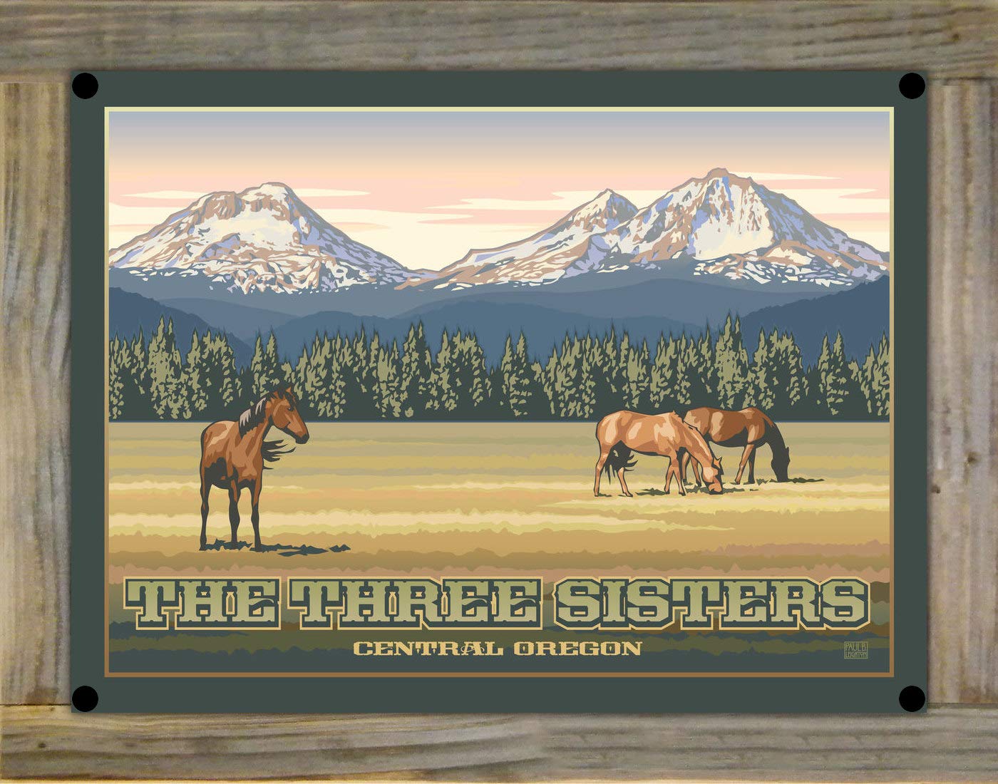 Three Sisters Horses Metal Print on Reclaimed Barn Wood - 8.5x11.5 Inch Western Wall Art by Paul Leighton | Perfect for Home Decor, Office, Cabin & Western-Themed Spaces
