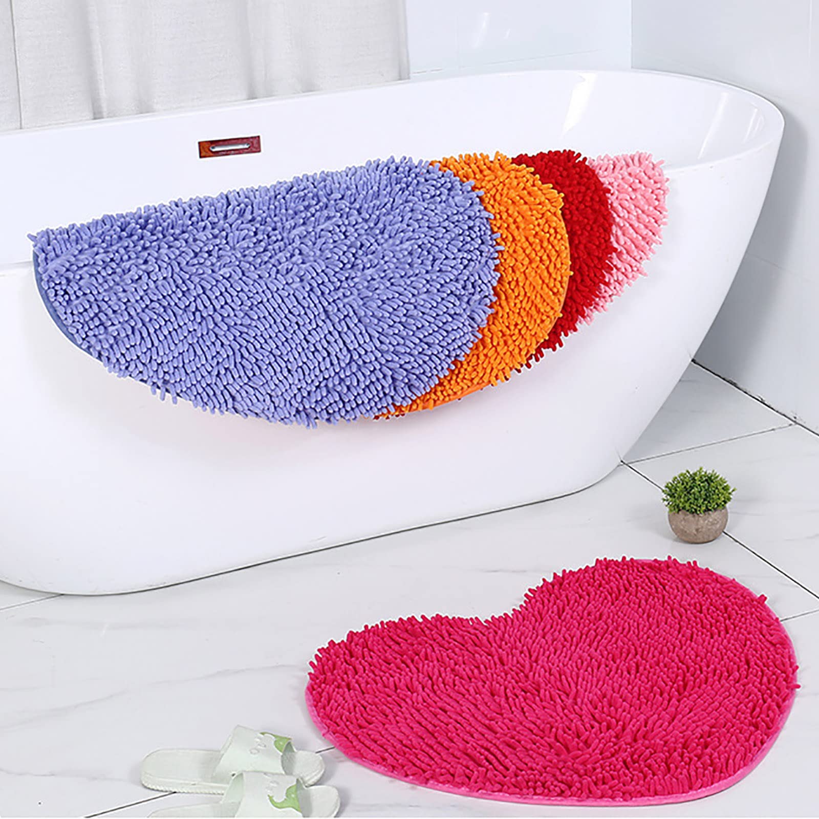 Heart Shaped Caterpillar Bath Rug - Ultra Soft Absorbent Plush Fluffy Carpet, Non-Slip Washable Floor Mat for Bathroom, Tub, Shower & Entrance - Yellow 40x50cm (16x20 Inches) - Perfect for Kids' Bathrooms, Nursery Decor & Cozy Home Accents