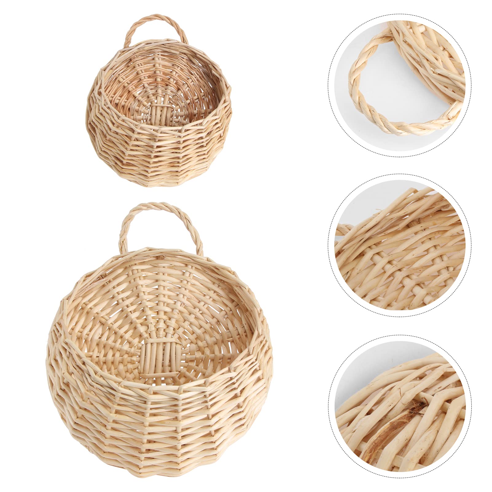 IMIKEYA 2 Pack Woven Hanging Plant Baskets - Macrame Wall Hangers for Indoor Outdoor Plants, Boho Home Decor with Wooden Basin - Perfect for Living Room, Bedroom, Patio & Garden Decor