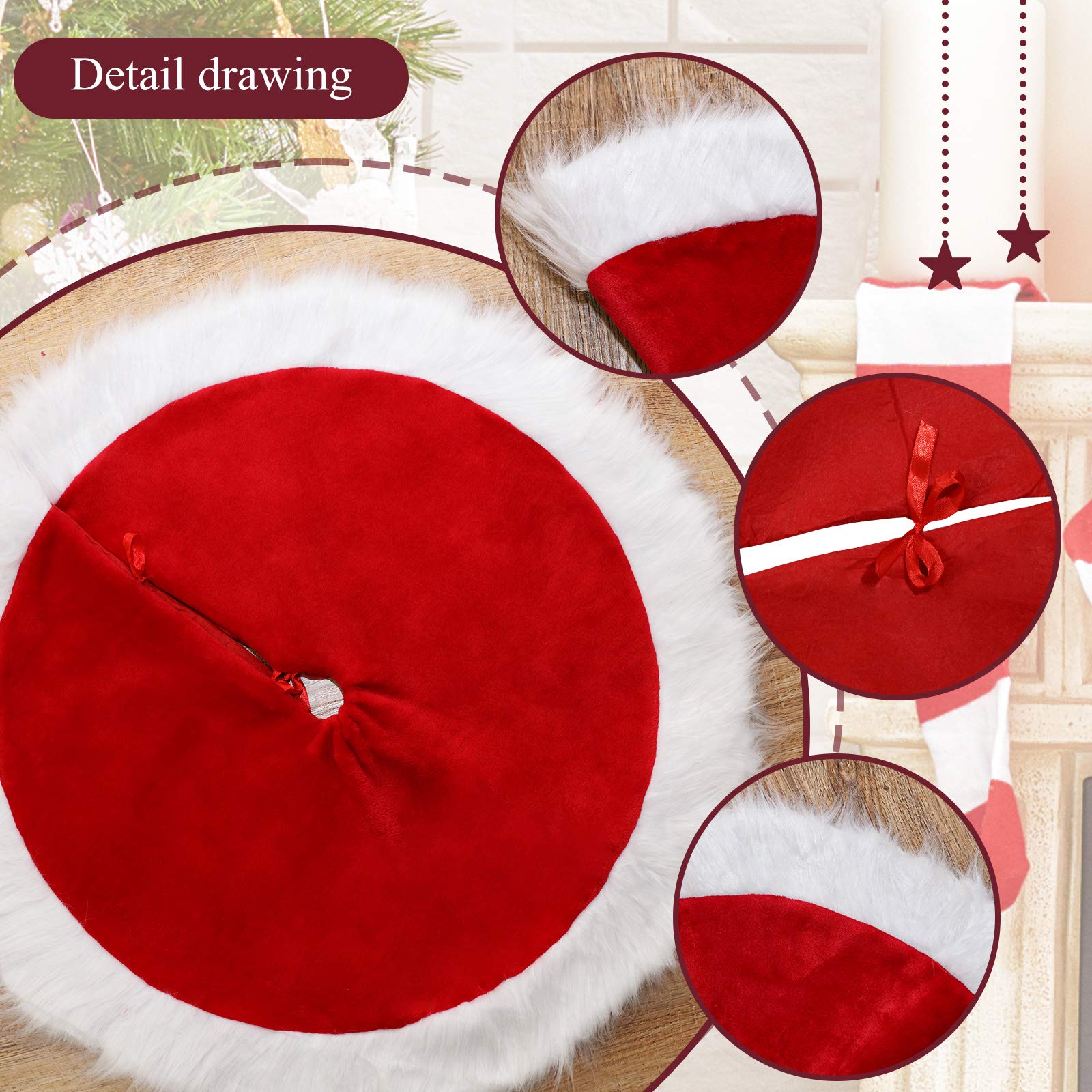 31.5 Inch Red & White Faux Fur Christmas Tree Skirt - Plush Holiday Decor for Xmas Party, Home & Outdoor Decorations | Perfect for Living Room, Fireplace & Festive Gatherings