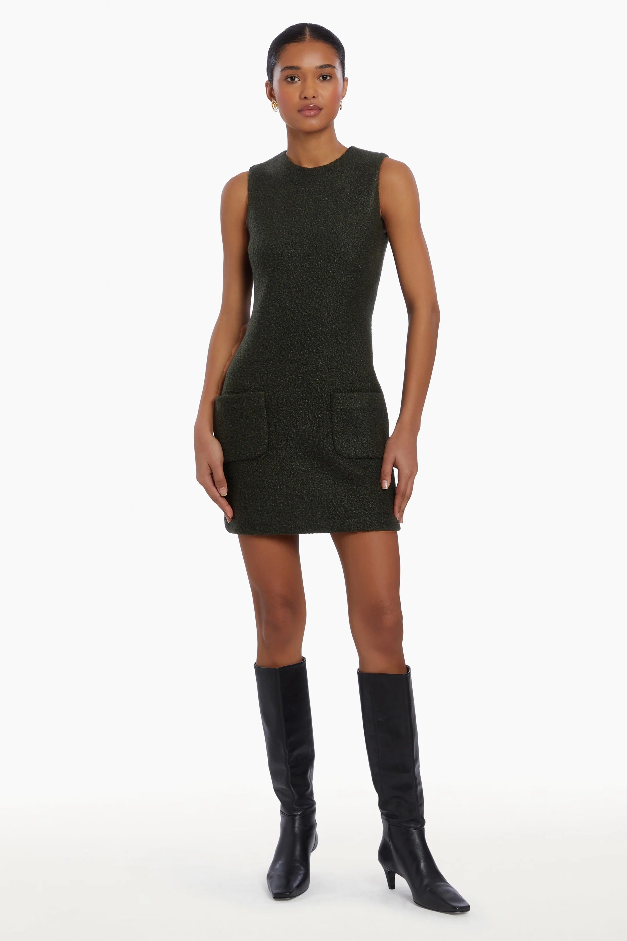 Delia Dress for Women - Elegant Dark Green Flowy Midi Dress for Casual Wear, Office, and Special Occasions