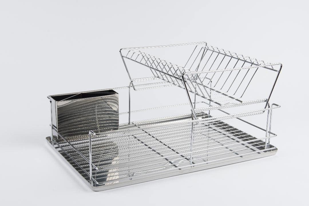 ITY 2-Tier Stainless Steel Dish Drying Rack with Chrome Drain Tray - Space Saving Kitchen Organizer for Countertop, Sink & Small Spaces