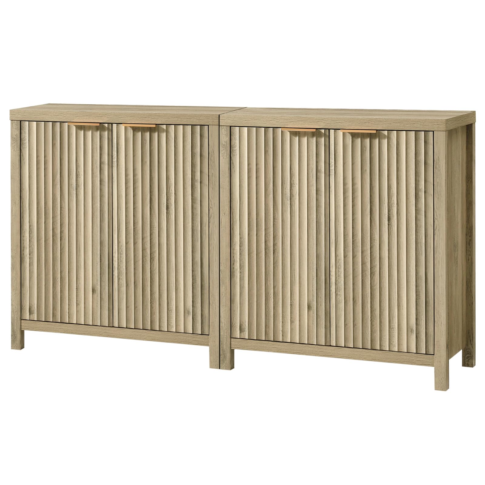 Modern Fluted Sideboard Buffet Cabinet with Adjustable Shelves - Oxford Storage Cabinet Set of 2 in Sunwashed Ash Oak - Perfect for Dining Room, Living Room & Entryway Organization