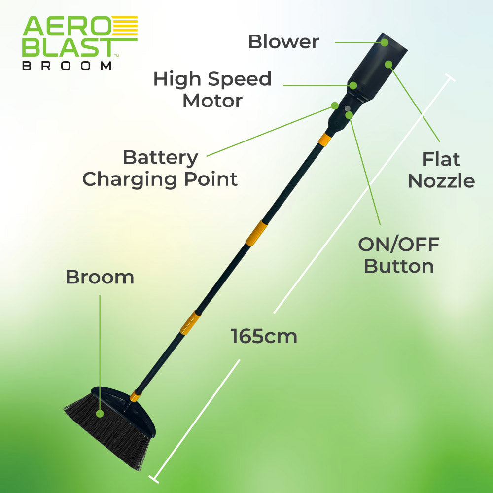 Aero Blast Broom - 2-in-1 Cordless Leaf Blower & Sweeper Broom for Yard Cleaning, Patio, Deck, and Driveway Maintenance