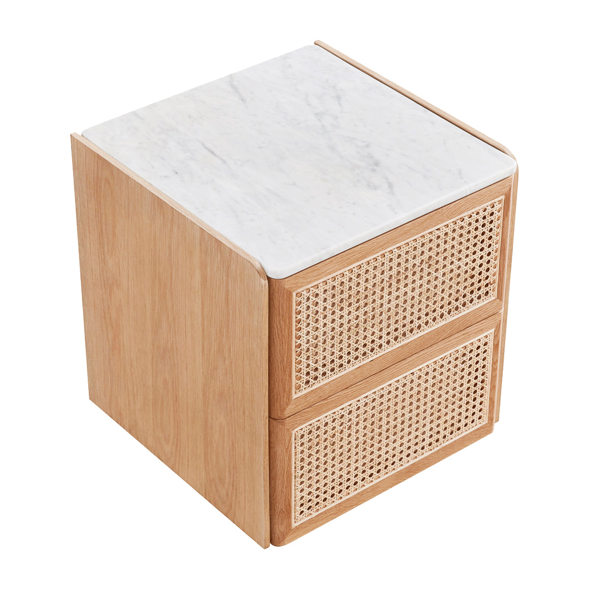 Delta Marble Rattan Bedside Table - Modern Nightstand with Storage Shelf for Bedroom, Living Room & Dorm | Stylish Accent Furniture for Home Decor
